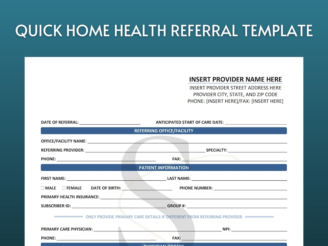 Printable Home Health Care Referral Form Template Digital Download 
