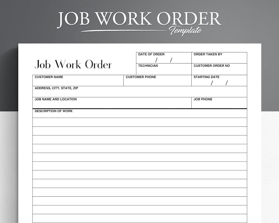 Free Printable Work Order Blank Form