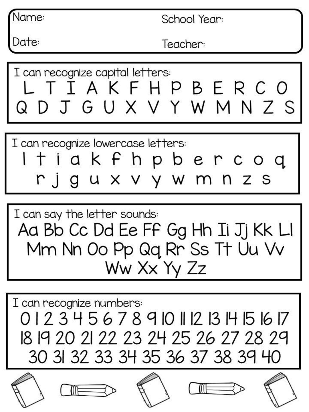 Free Printable Kindergarten Assessment Forms