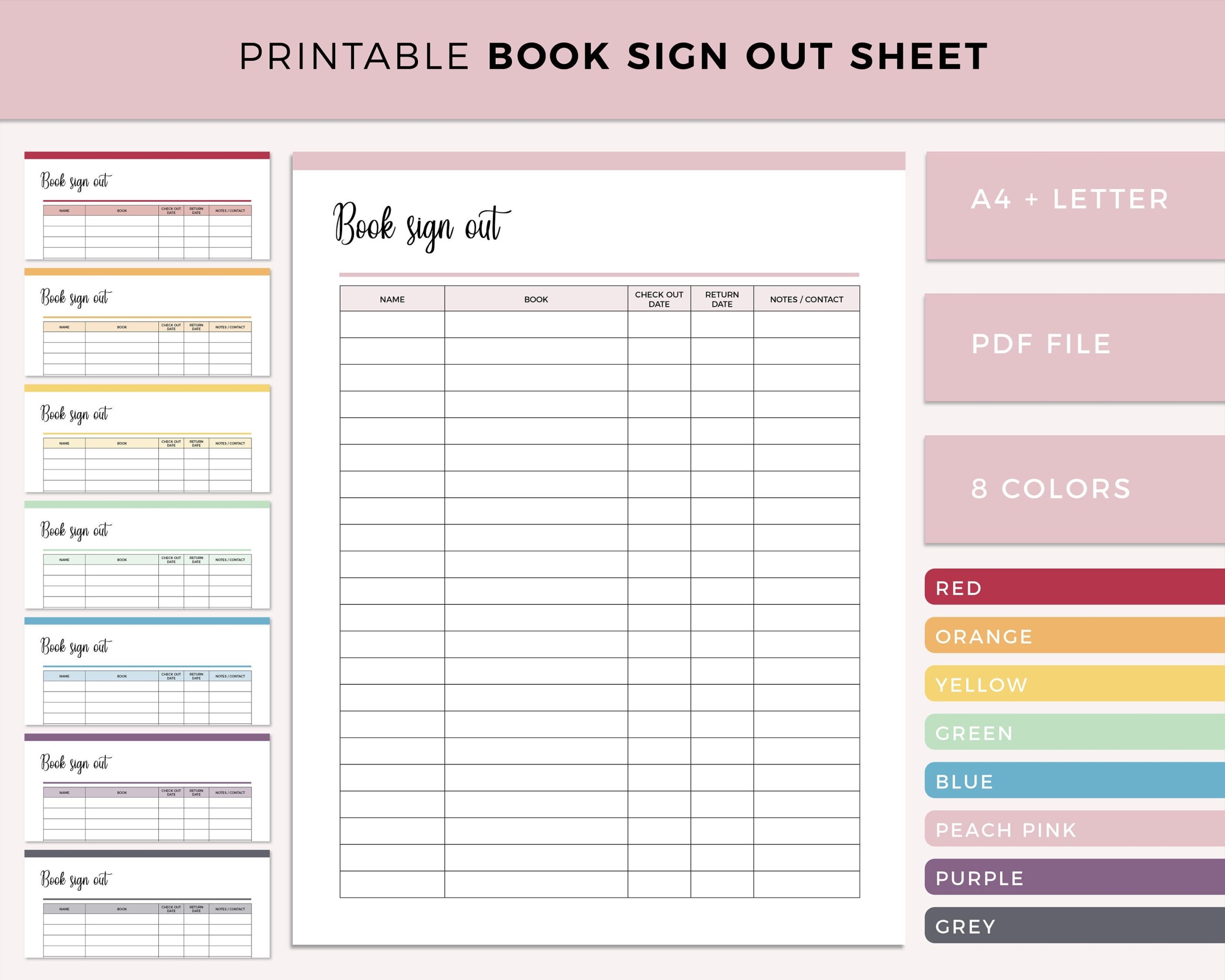 Printable Library Book Sign Out Sheet Book Sign Out Form School Library Book Tracker Preschool Library Book Log Book Borrow A4 Letter Etsy