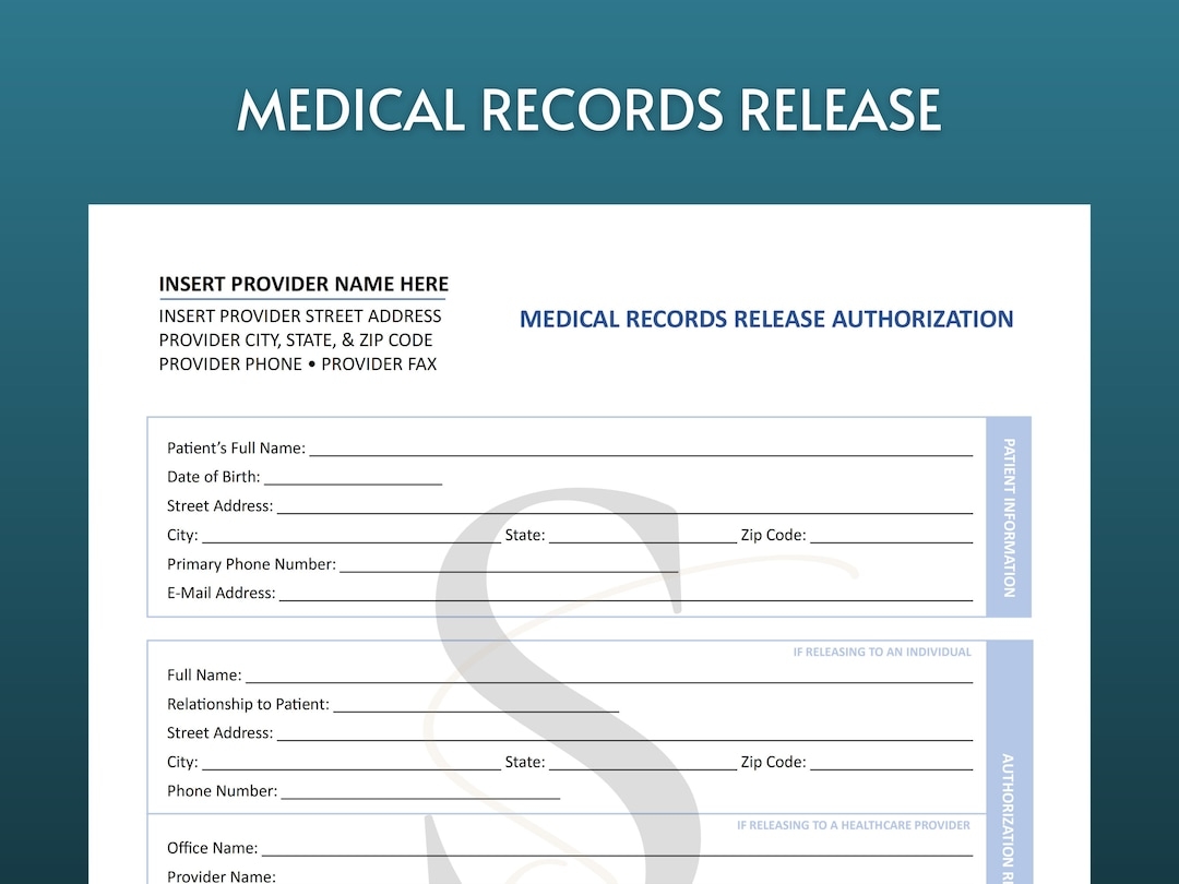 Printable Medical Records Release Authorization Digital Download Medical Records Medical Office Form Template Release Of Information Form Etsy UK