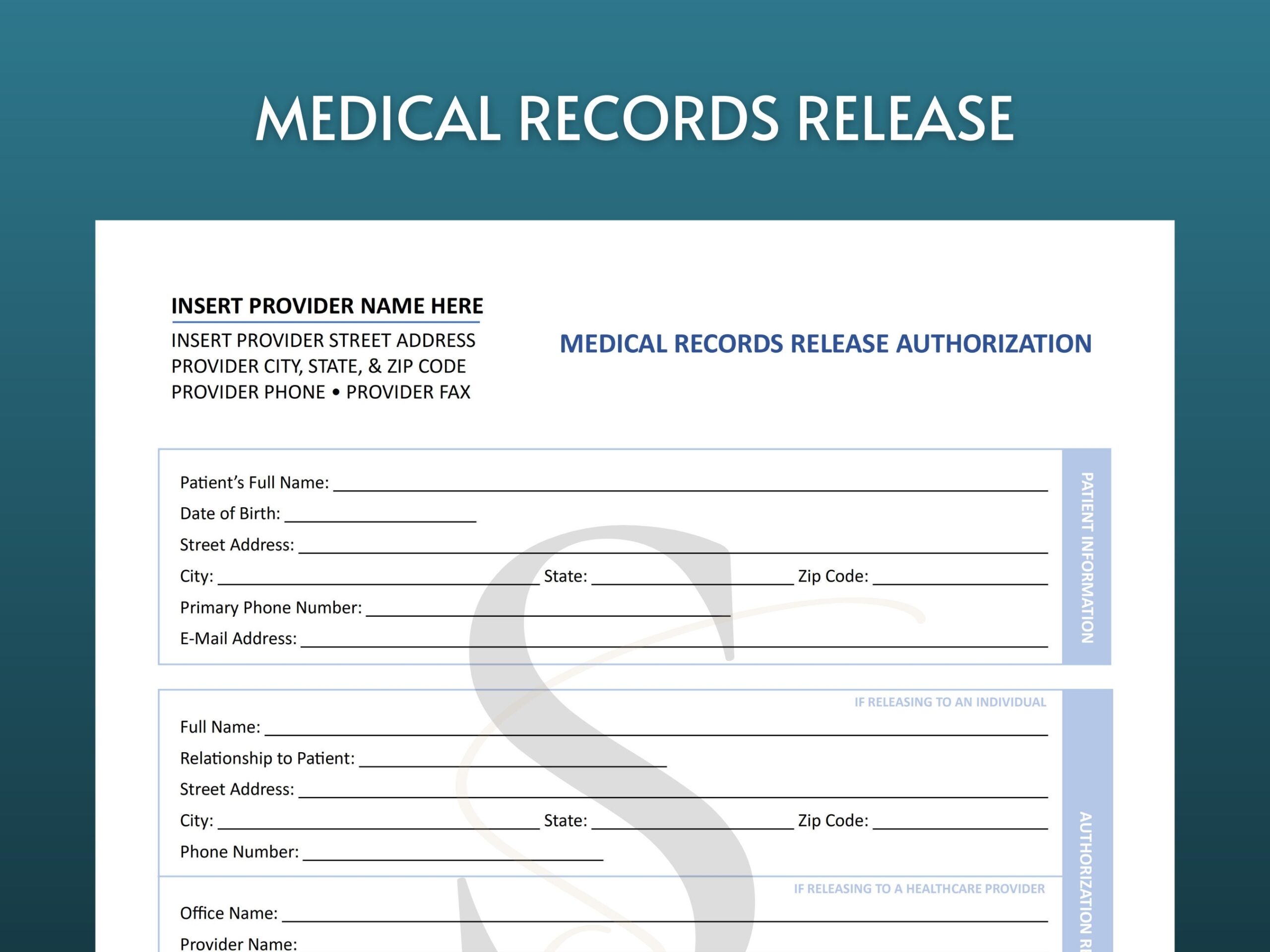 Printable Medical Records Release Authorization Digital Download Medical Records Medical Office Form Template Release Of Information Form Etsy UK