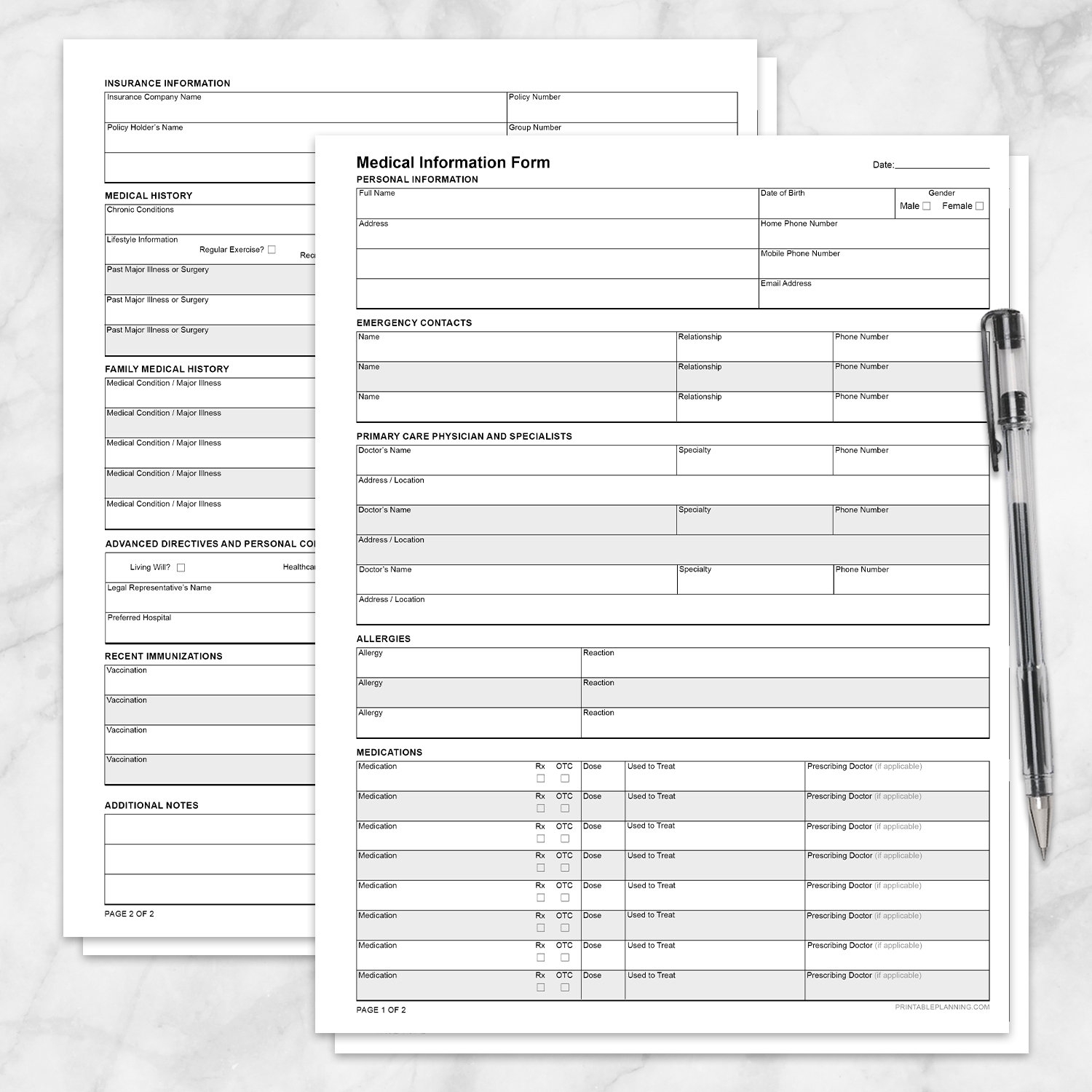 Printable Medication Information Form Comprehensive 2 pages For Patients Or Caregivers PDF Instant Download Etsy Ireland