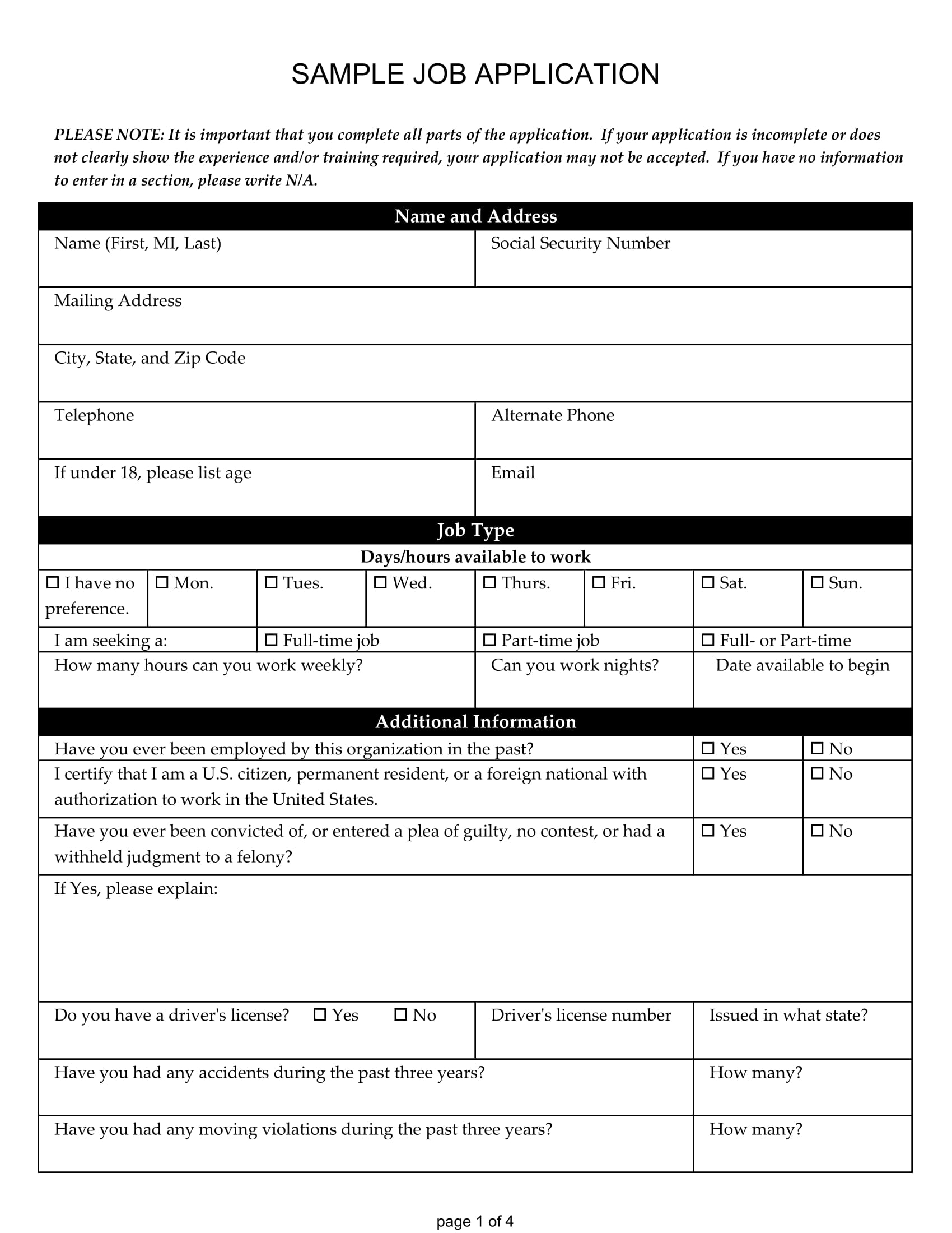 Printable Online Job Applications