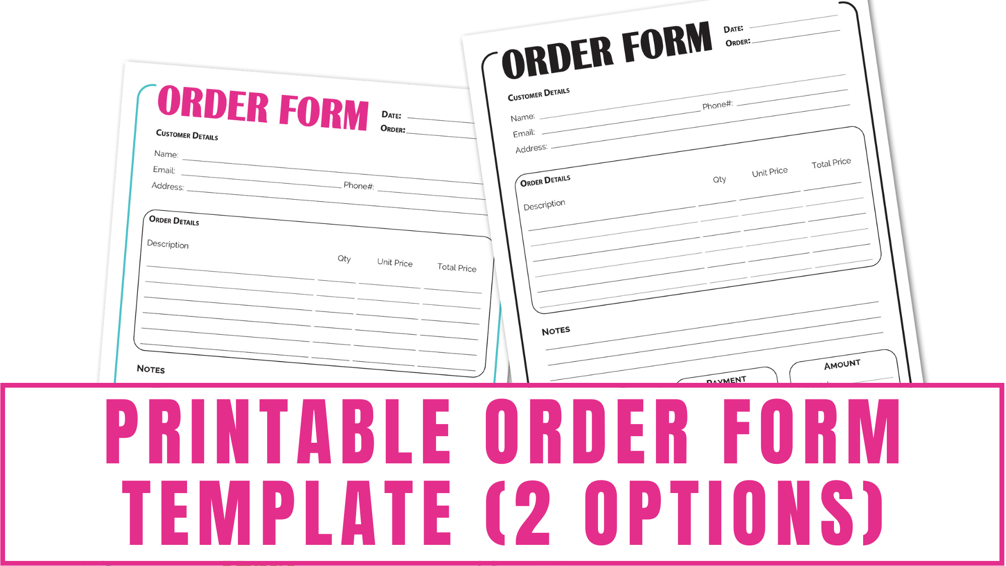 Printable Order Form Template 2 Options 