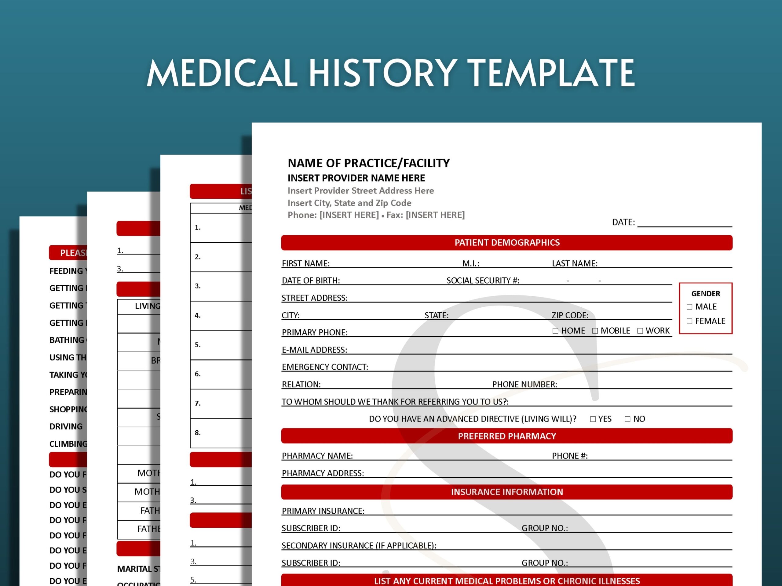 Printable Patient History Form Digital Download Family Medical History Form Patient Demographic Form Primary Care Intake Medical Office Form Etsy
