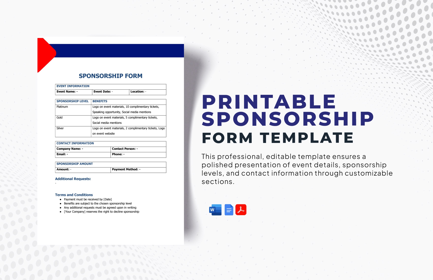 Printable Sponsorship Form Template In Word PDF Google Docs 