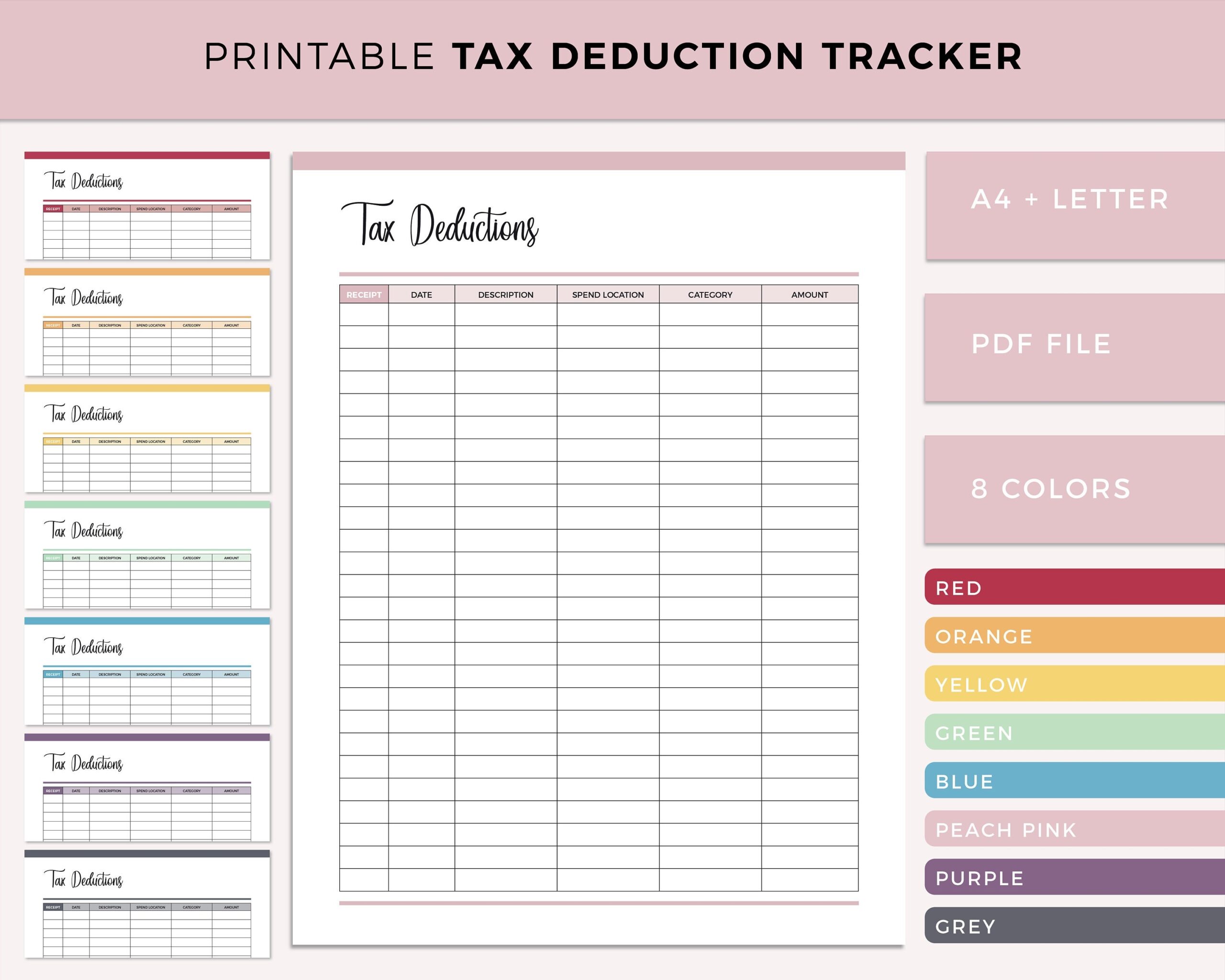 Printable Tax Deduction Tracker Business Tax Log Online Sales 