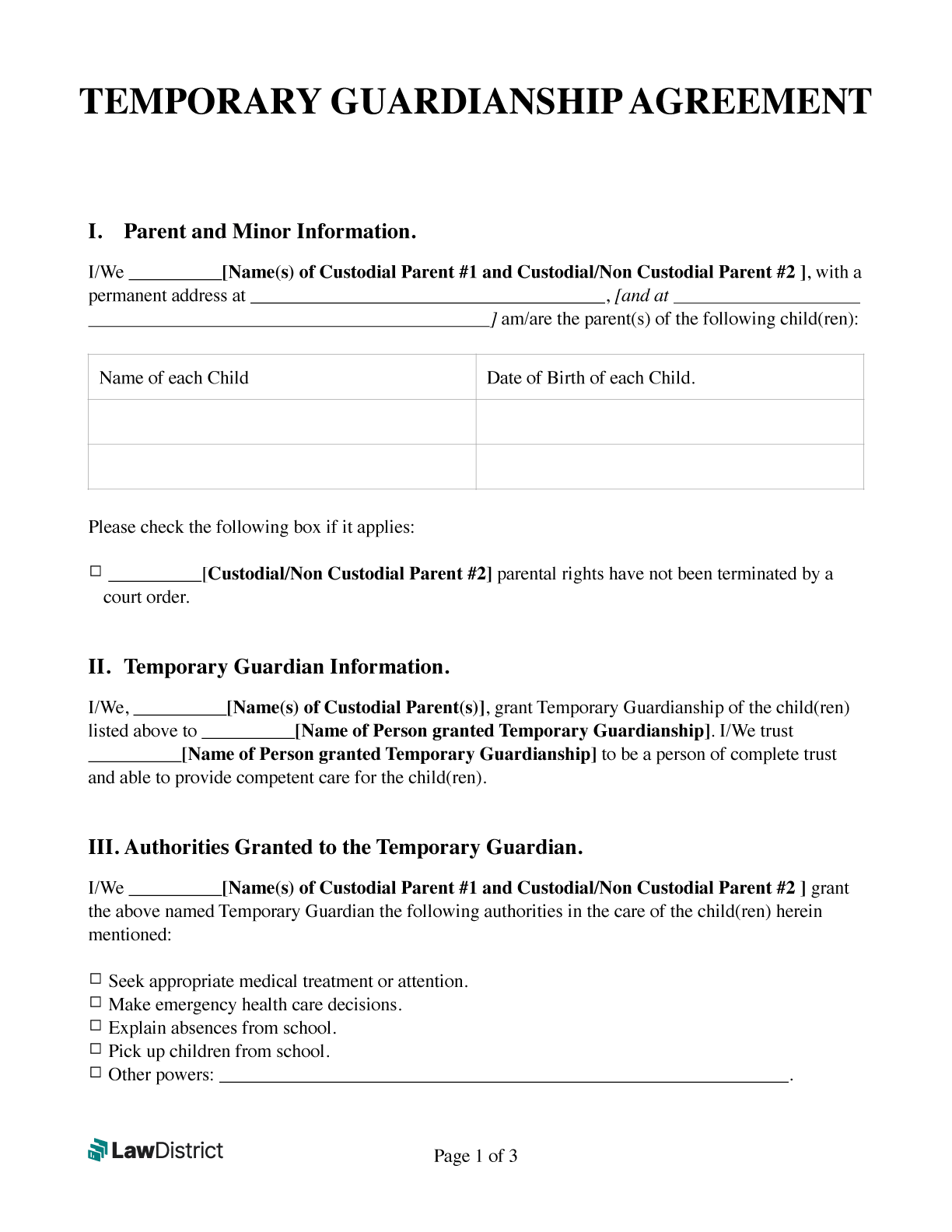 Free Printable Child Guardianship Forms In Case Of Death California