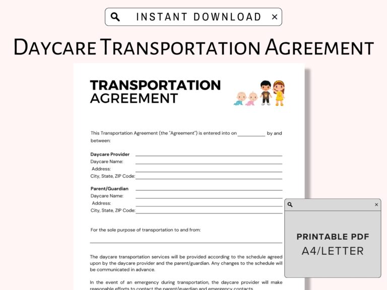Printable Transportation Agreement For Home Daycares Daycare