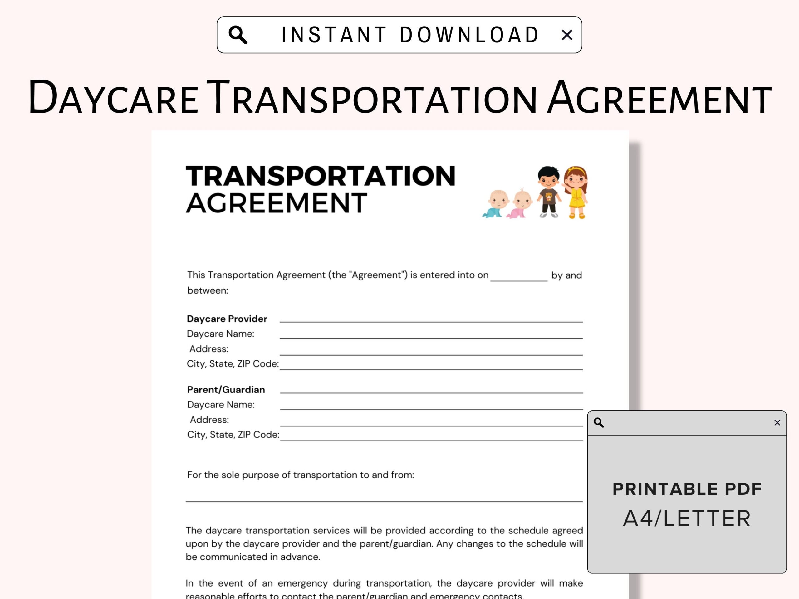 Printable Transportation Agreement For Home Daycares Daycare 