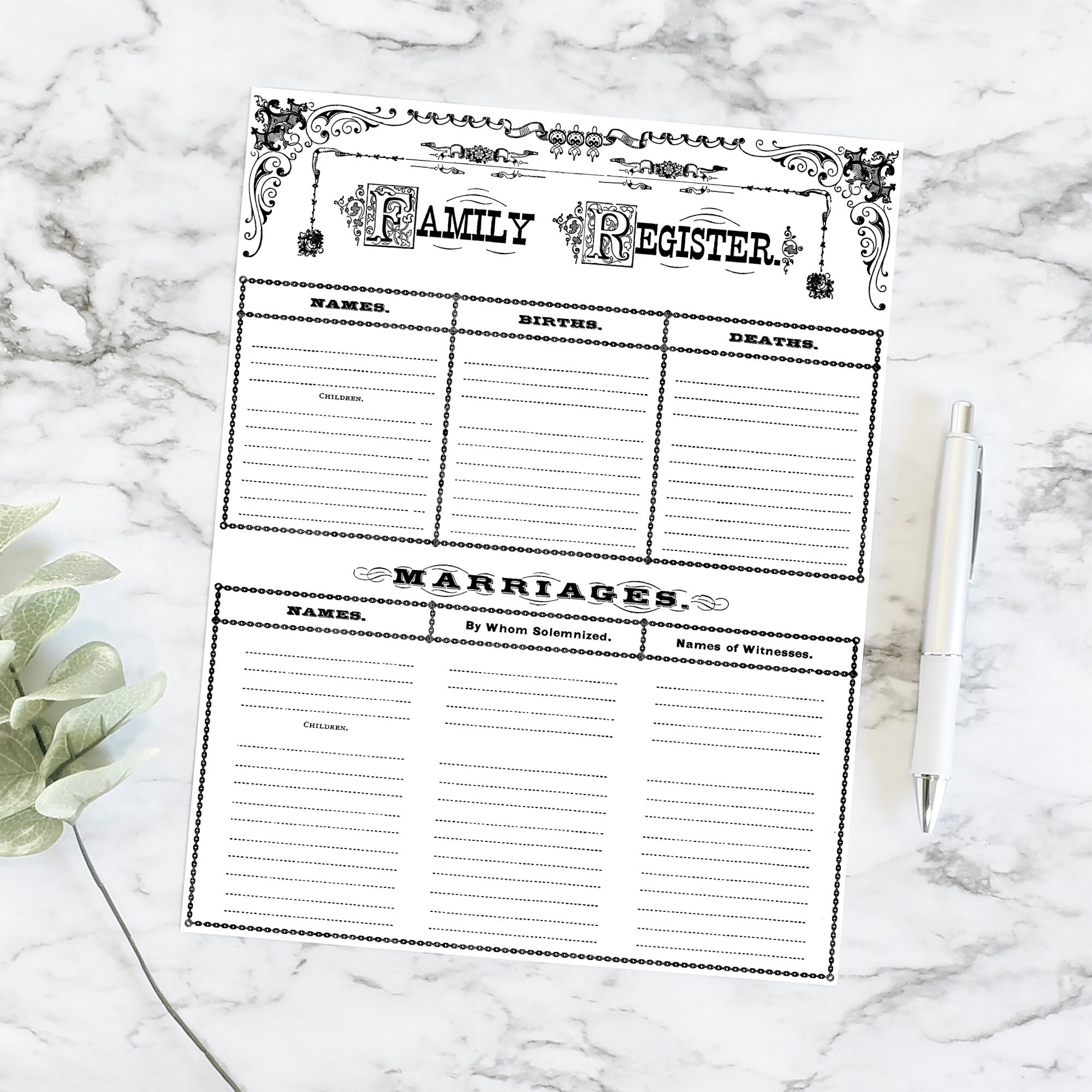Printable Victorian Family Register Vintage Family Group Sheet 
