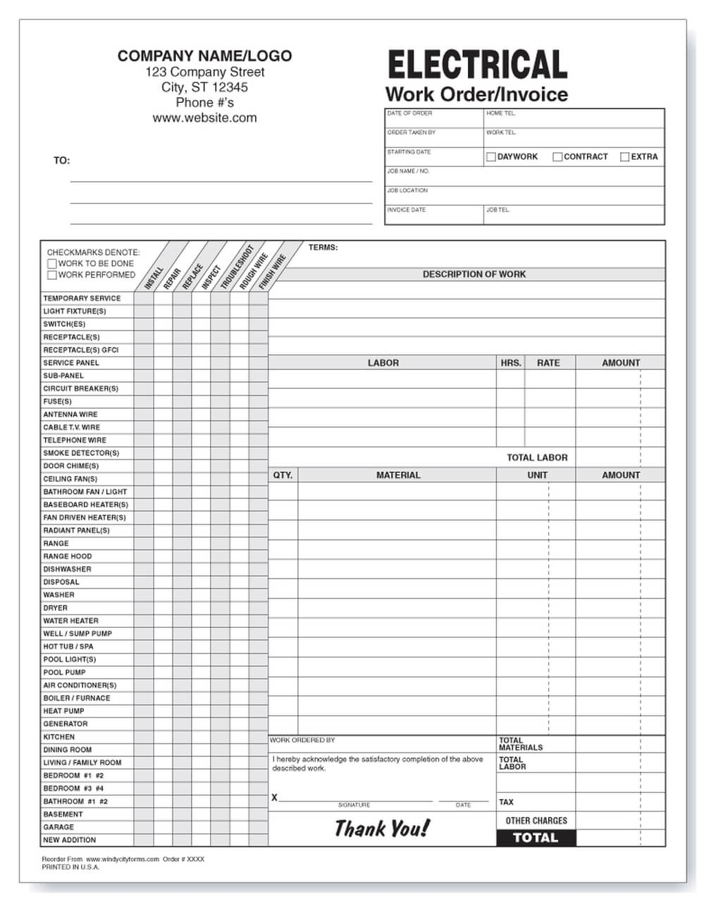 Mechanic Work Order Free Printable Form