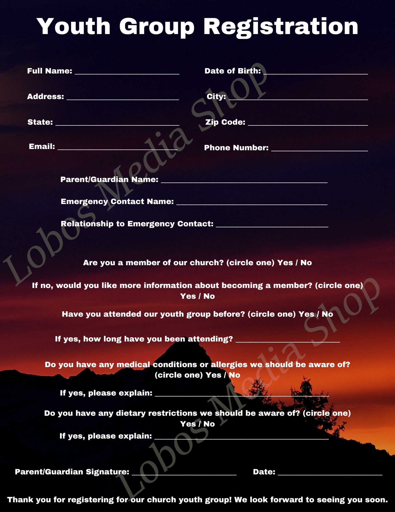 Printable Youth Group Registration Form Template Easy To 