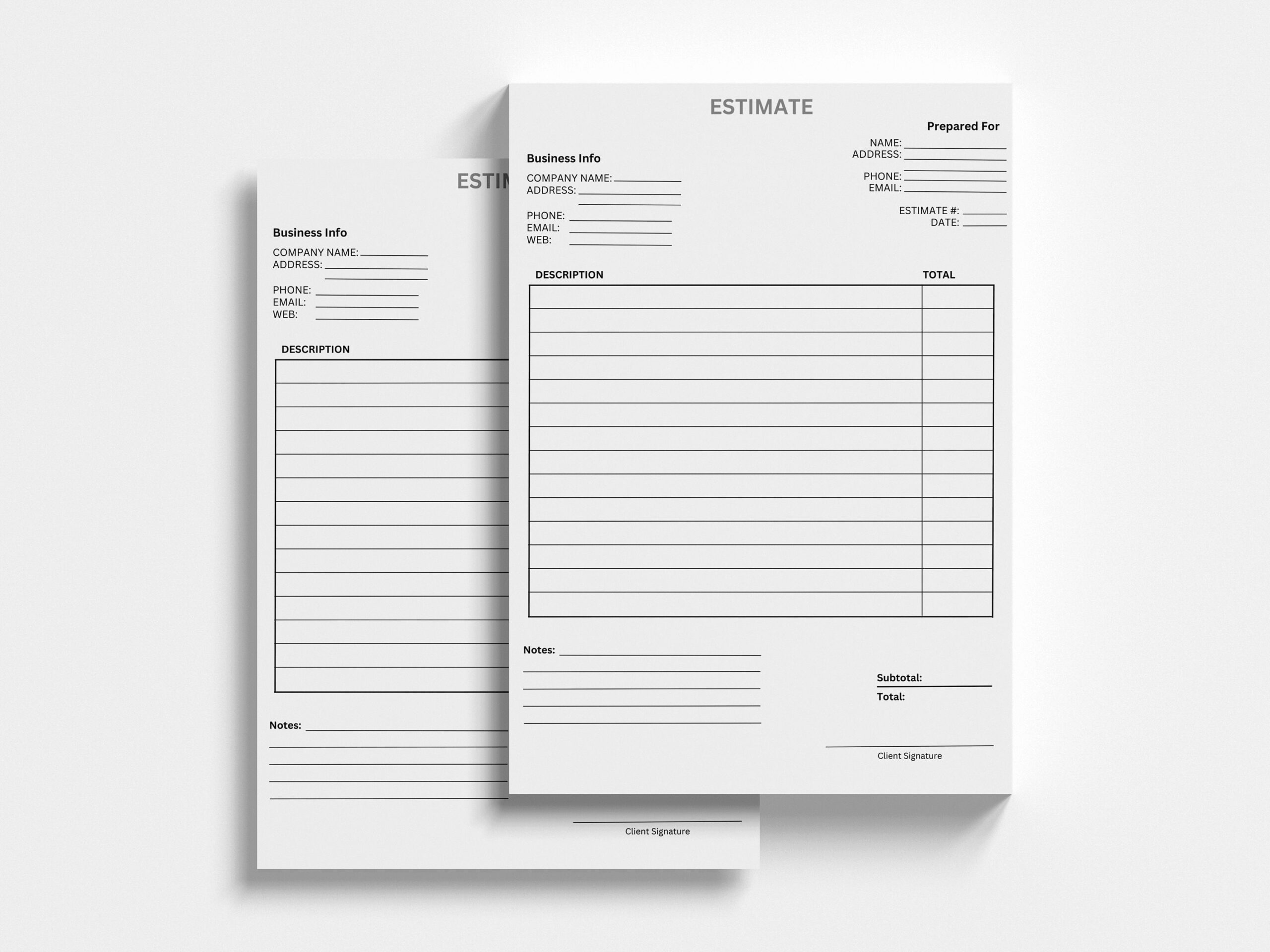 Free Printable Black Estimate Forms