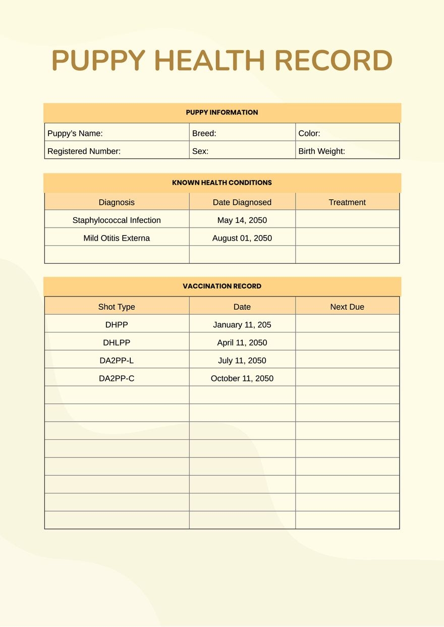 Free Printable Health Form For Puppy