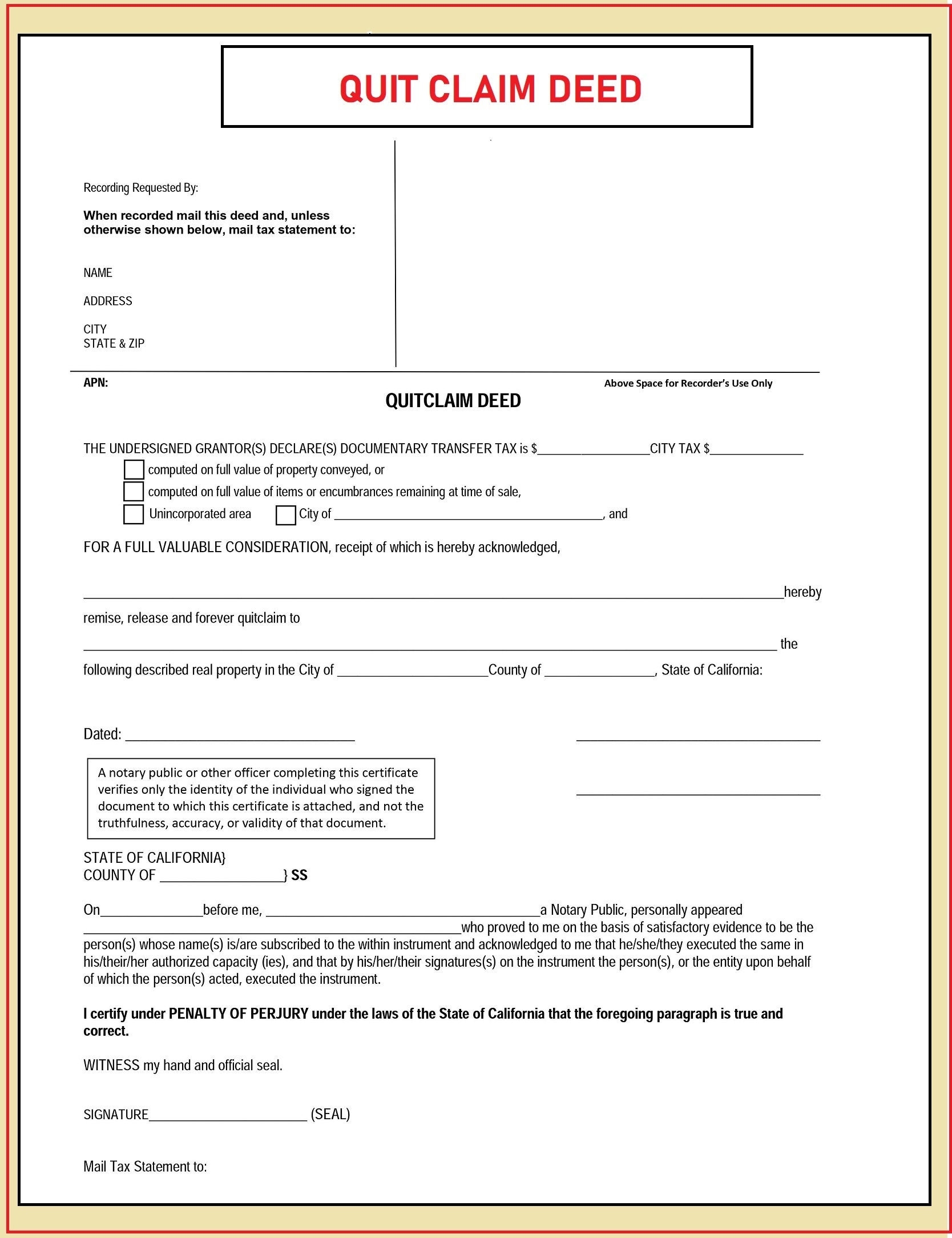 Quit Claim Deed Quit Claim Deed Form Property Transfer Document Fillable PDF File Instant Download Etsy Australia