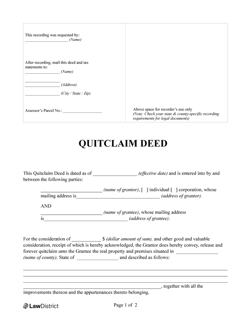 Quitclaim Deed Form For Every State LawDistrict Worksheets Library