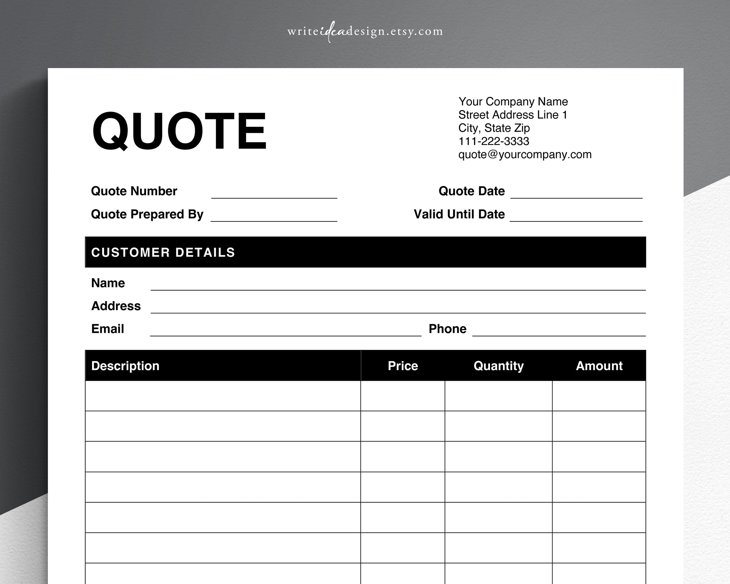 Quote Template Pdf google Docs microsoft Word Quote Form Job Quote Job Proposal Etsy