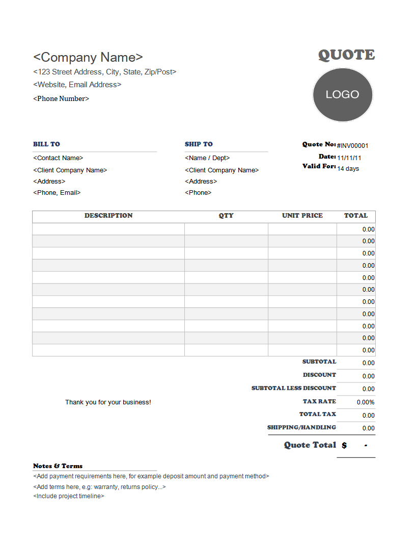 Quote Templates Invoice Simple