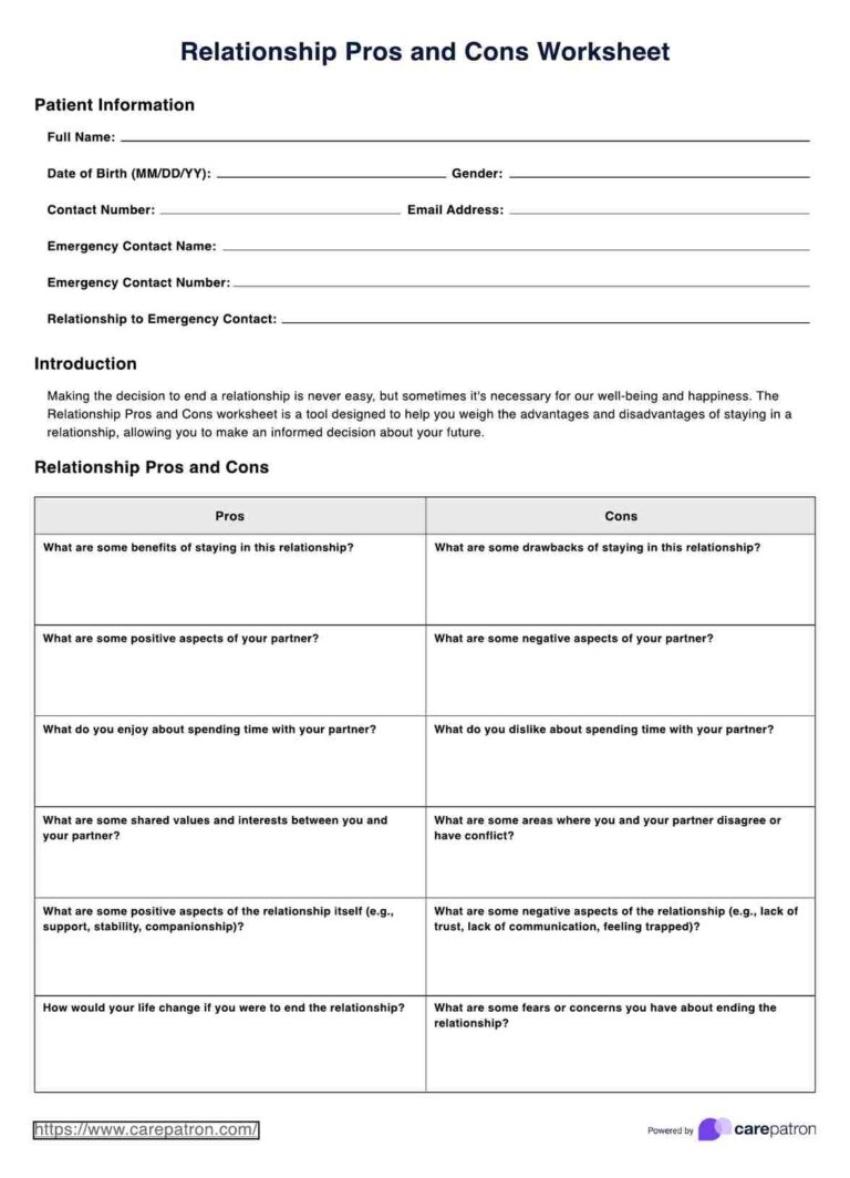 Relationship Pros And Cons Worksheet U0026 Example Free PDF Download