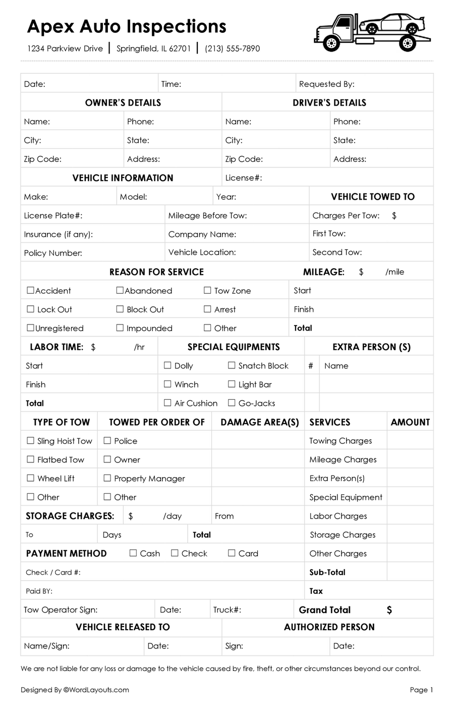 Roadside Assistance And Service Register Form WordLayouts