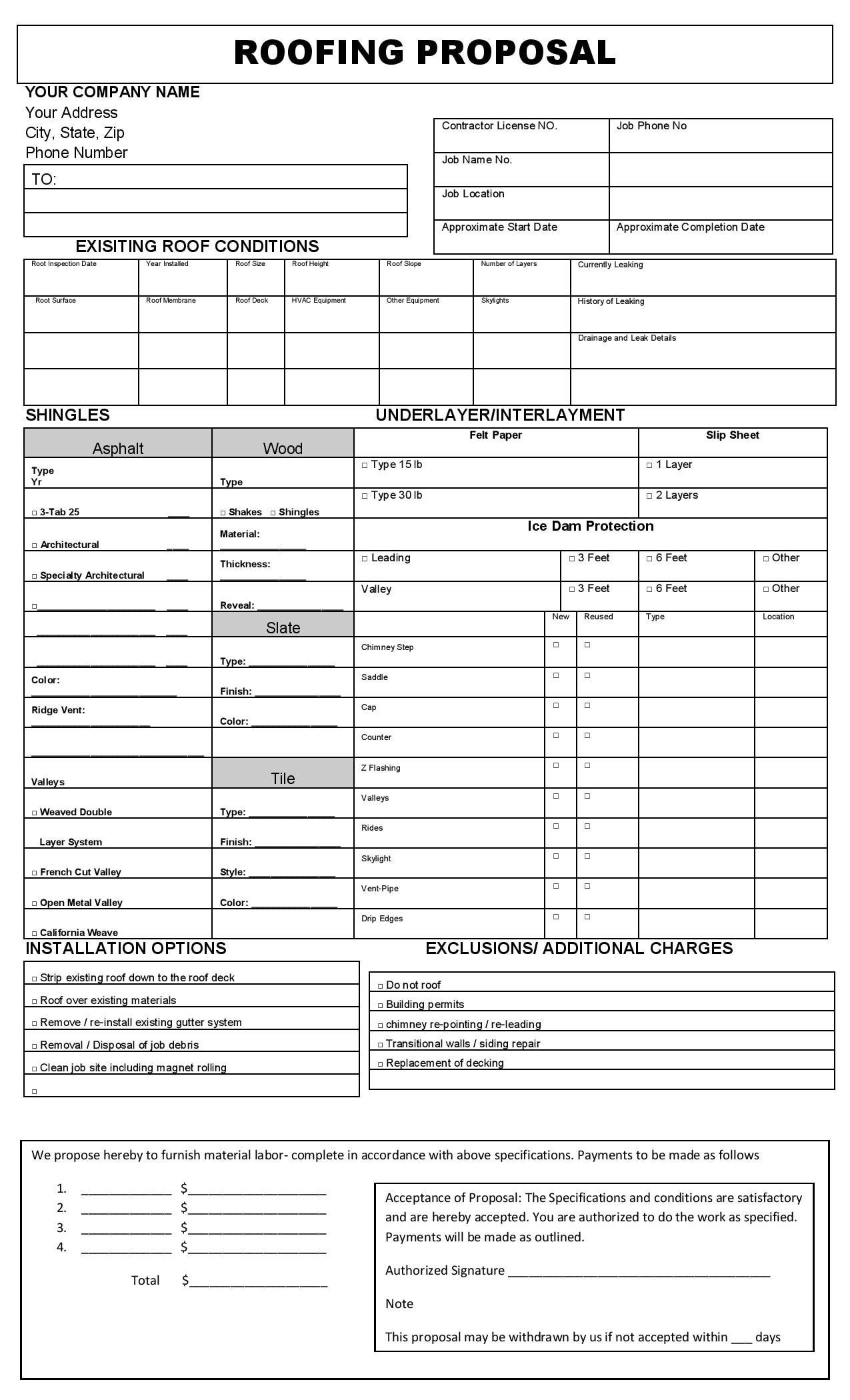 Roofing Proposal Templates PRINTABLE FORM 8 5 By 14 Legal Document 2022 Style 