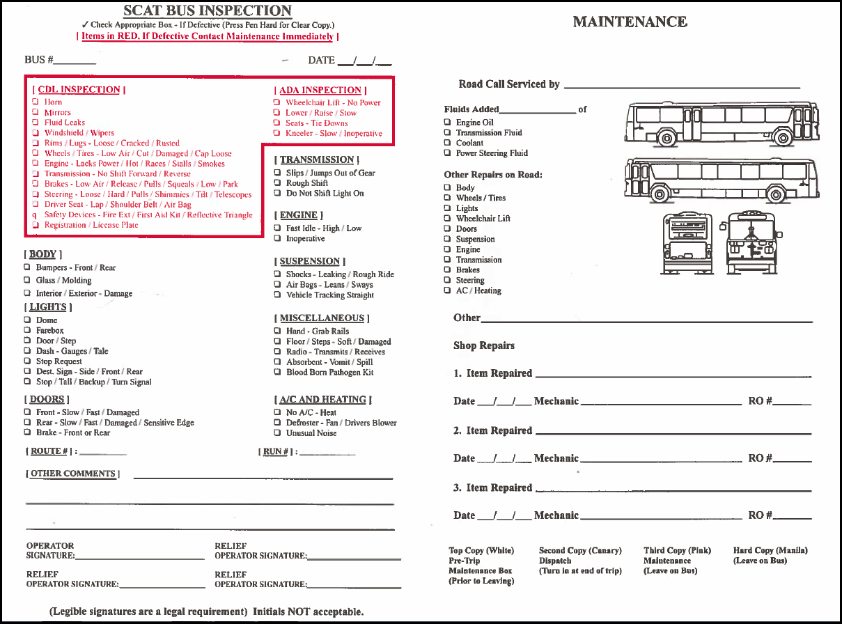 Sample Pre Trip Inspection Forms FTSON