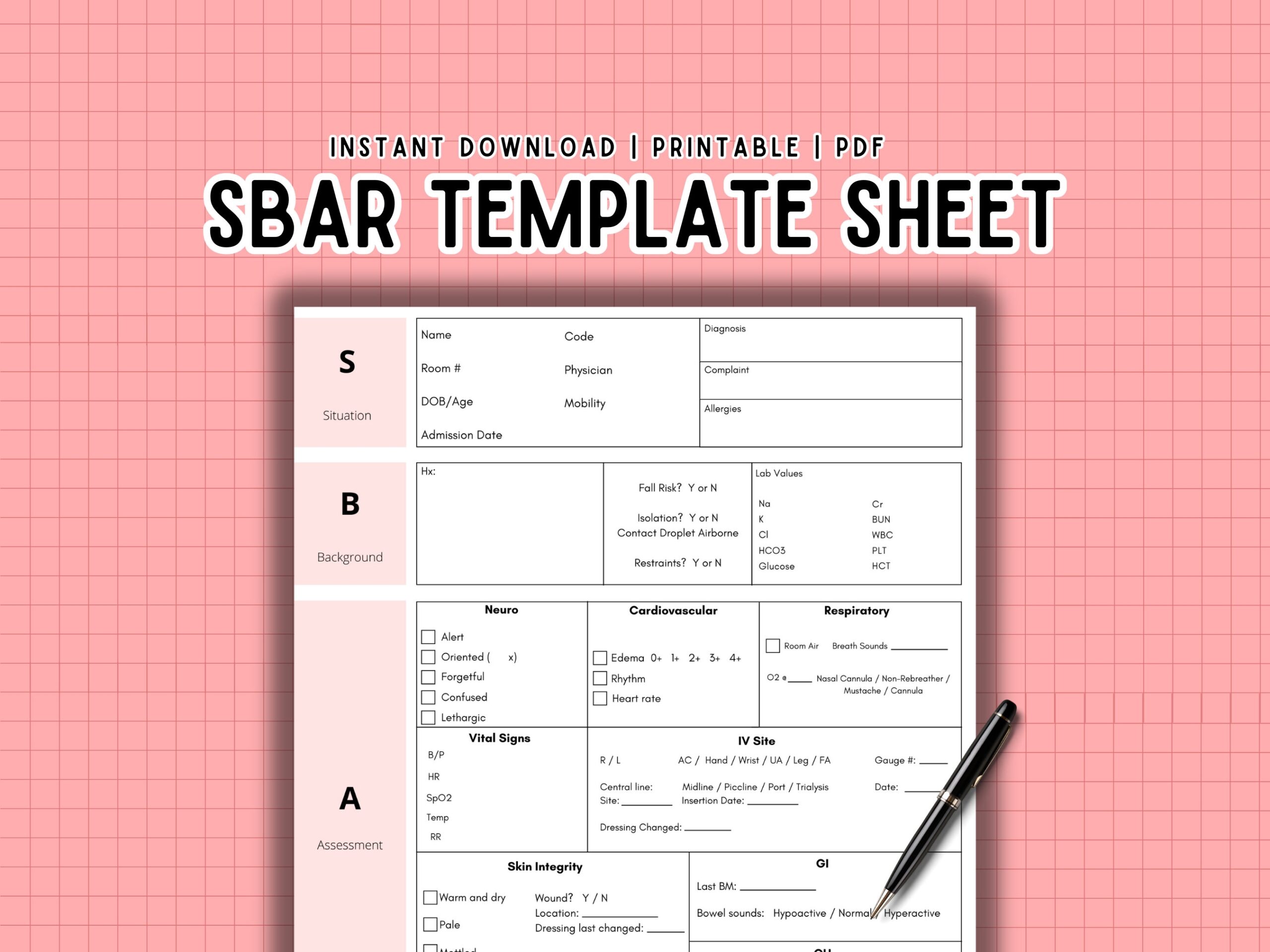 SBAR Template Sheet SBAR Nursing Student SBAR Nurse Printable Instant Download Etsy