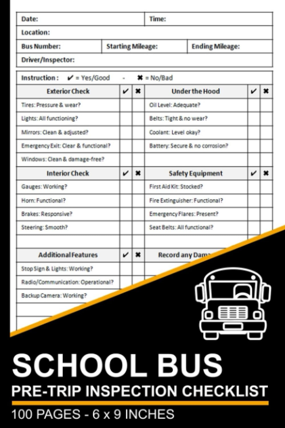 School Bus Pre Trip Inspection Checklist School Bus Drivers Vehicle Inspection Report Book Bus Safety And Maintenance Inspection Forms Publishing Lmtfi Ka Amazon au Books