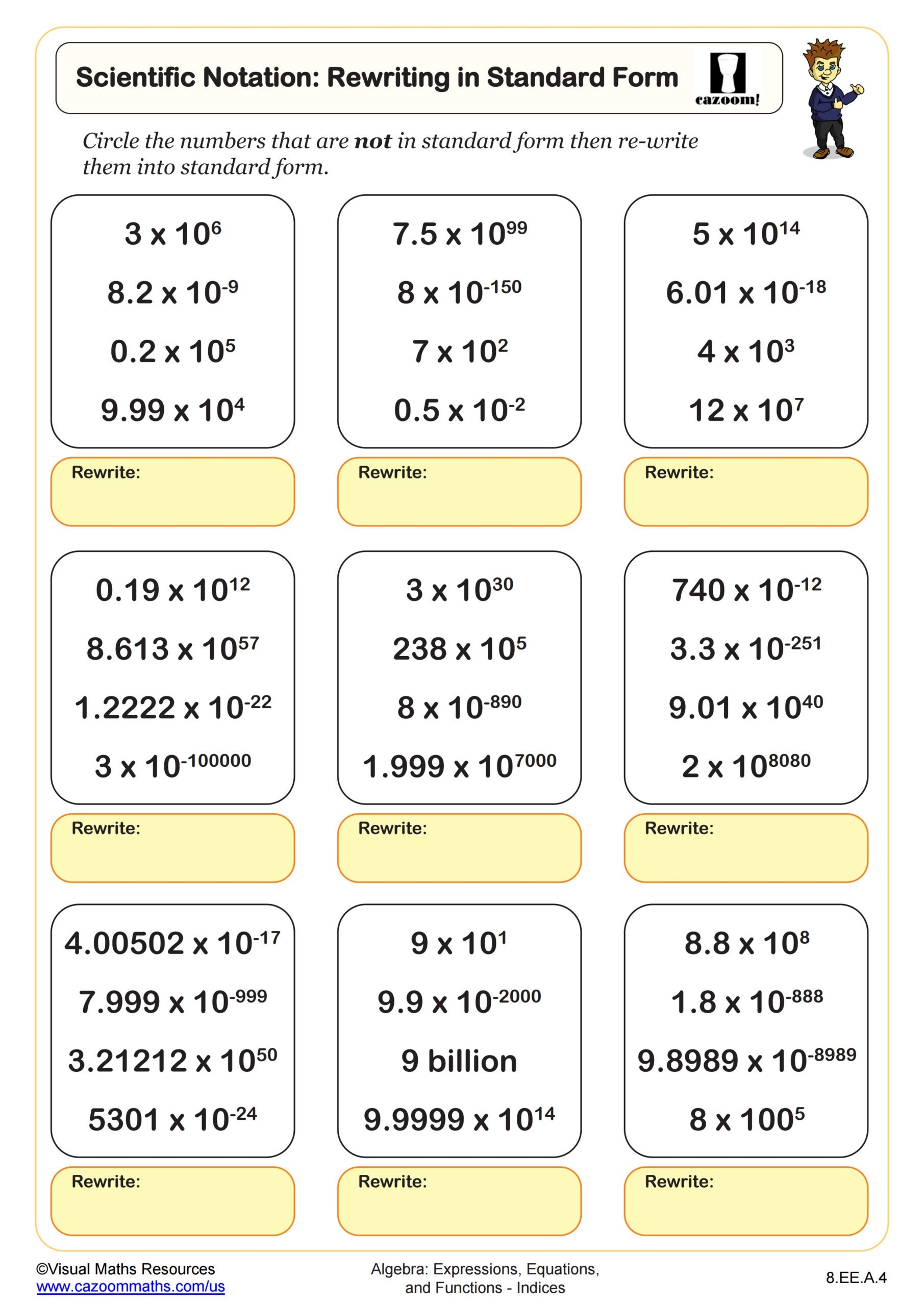 Scientific Notation Rewriting In Standard Form Worksheet PDF 
