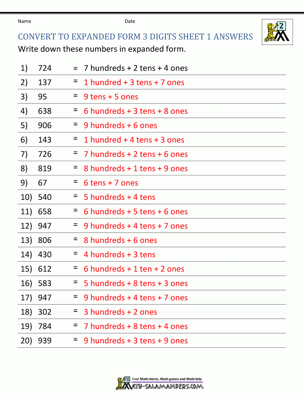 Second Grade Place Value Worksheets