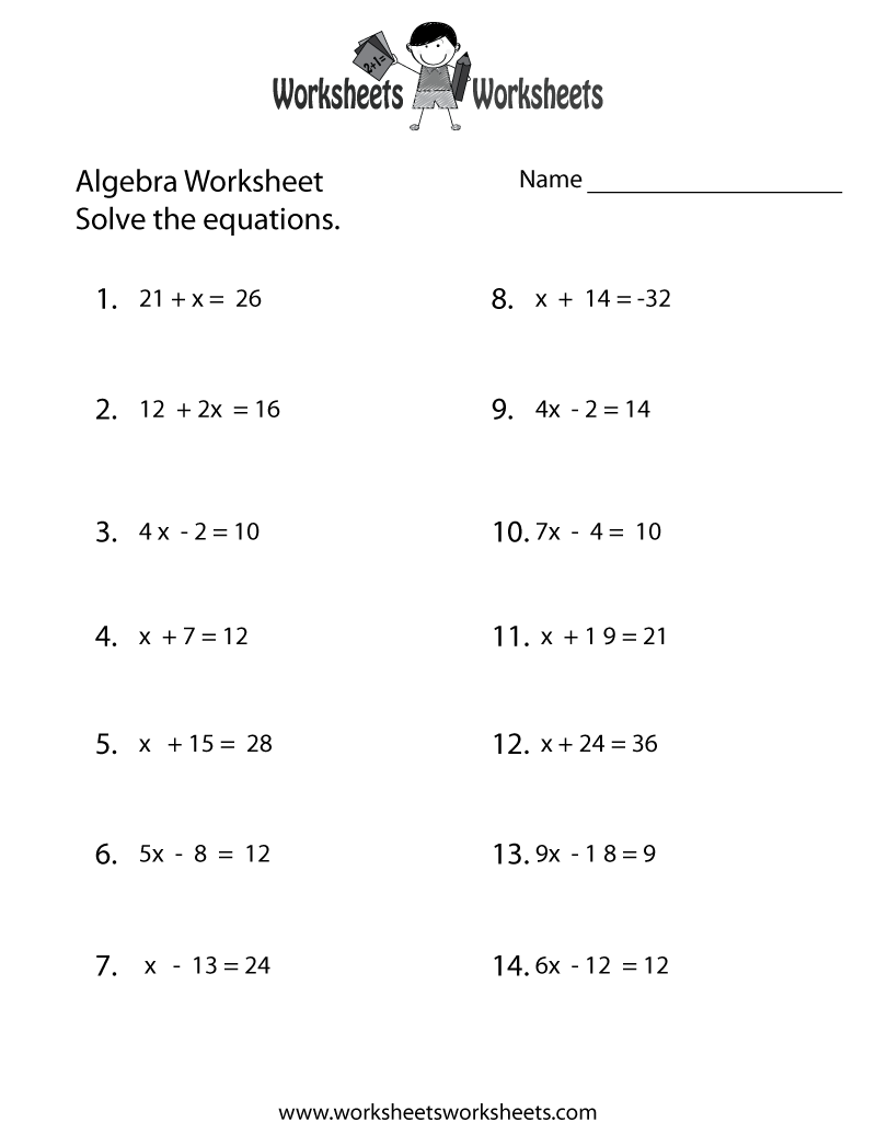 Simple Algebra Worksheet Worksheets Worksheets