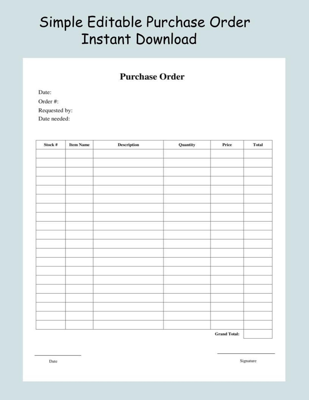 Free Printable Purchase Order Forms