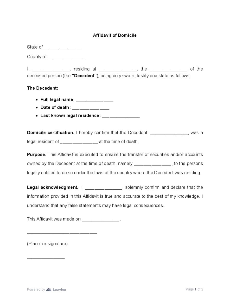 Free Printable Small Estate Affidavit Form