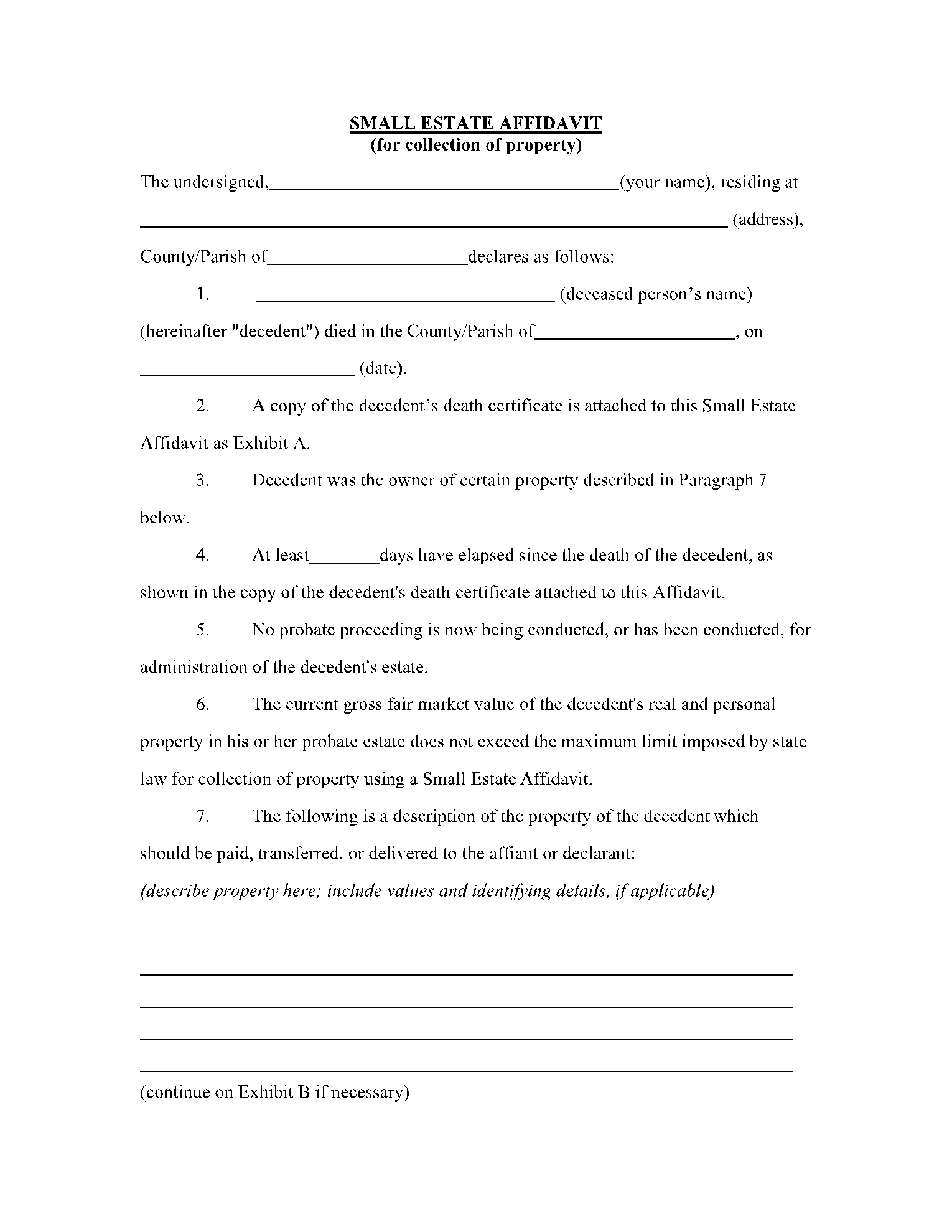 Small Estate Affidavit Template PDF U0026 Word CocoDoc