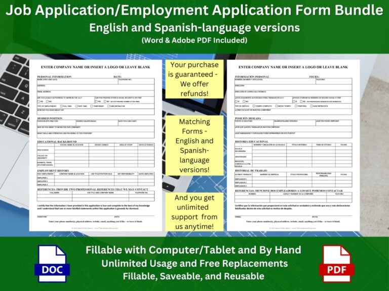 Spanish Language One Page Employment Application Form Includes The English Version