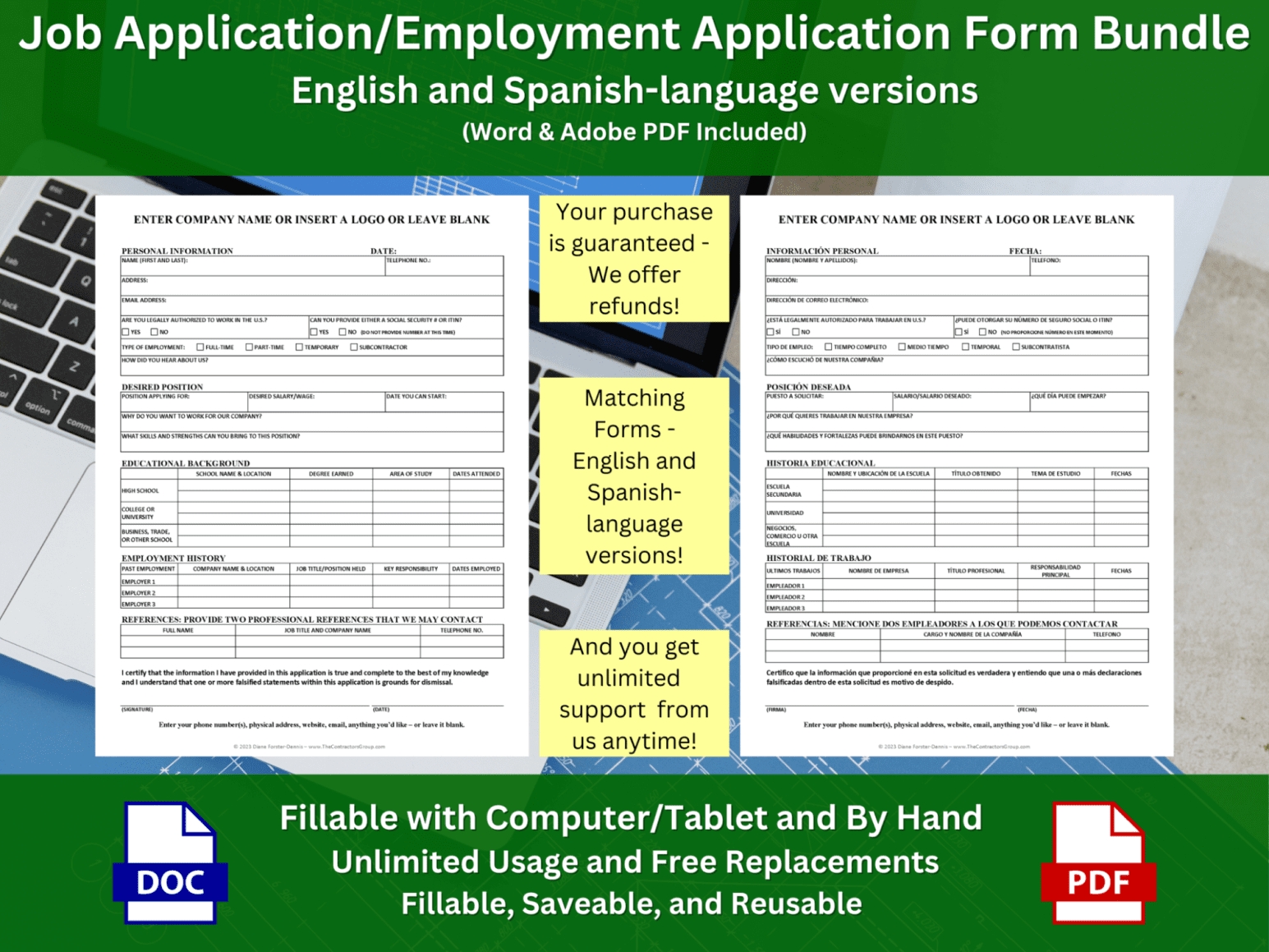 Spanish Language One Page Employment Application Form Includes The English Version