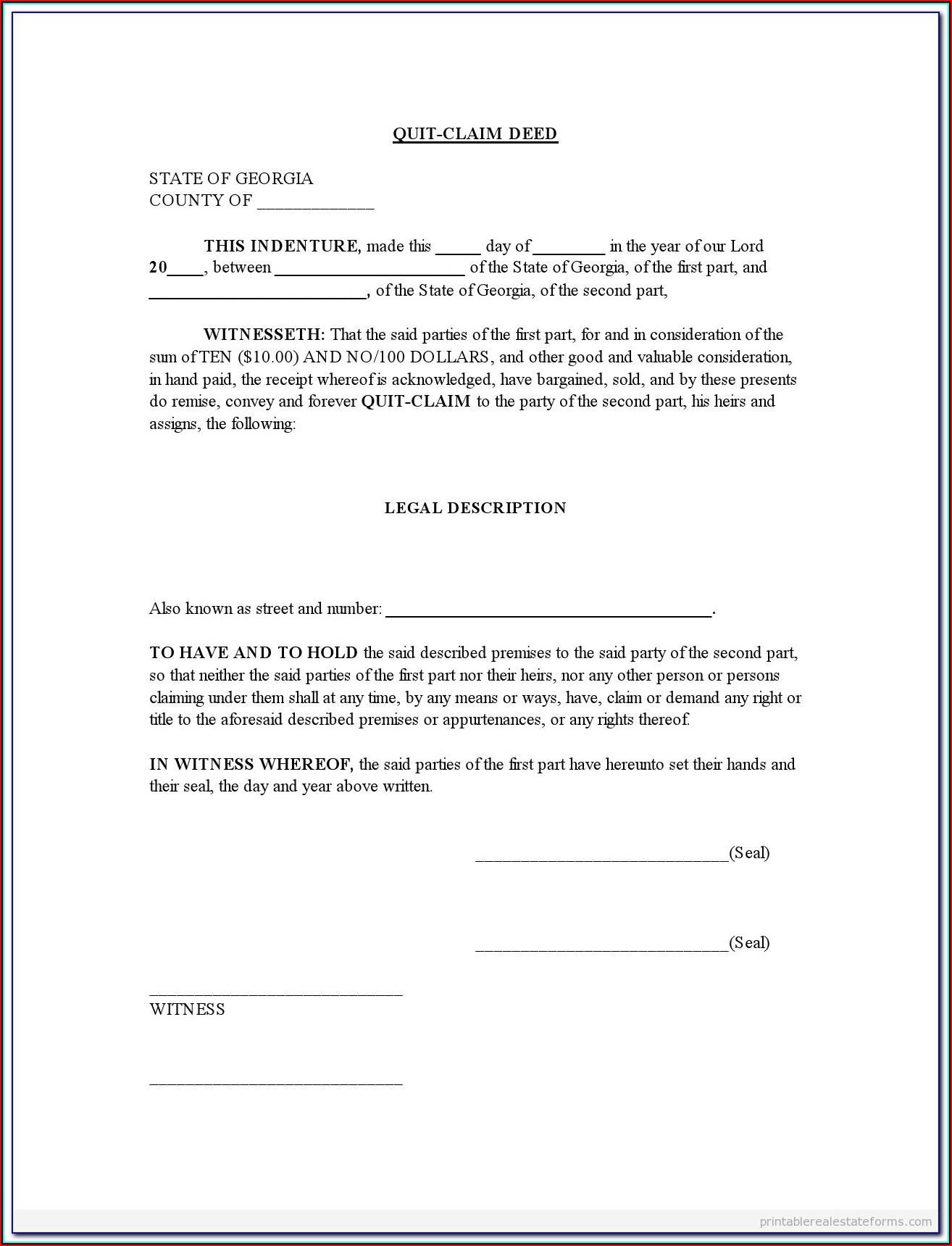 State Of Georgia Quit Claim Deed Form Worksheets Library