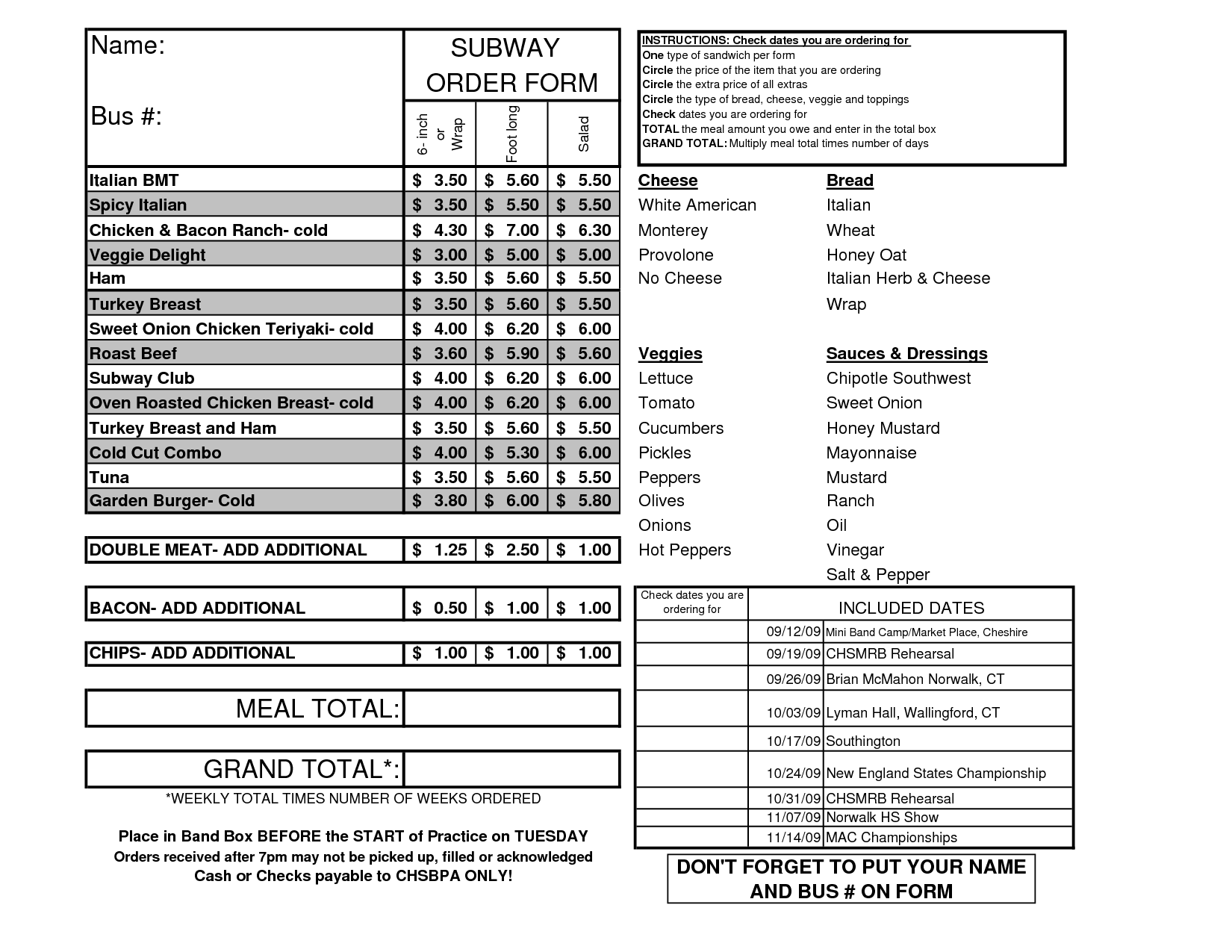 Subway Order Sheet 6 Free PDF Printables Printablee