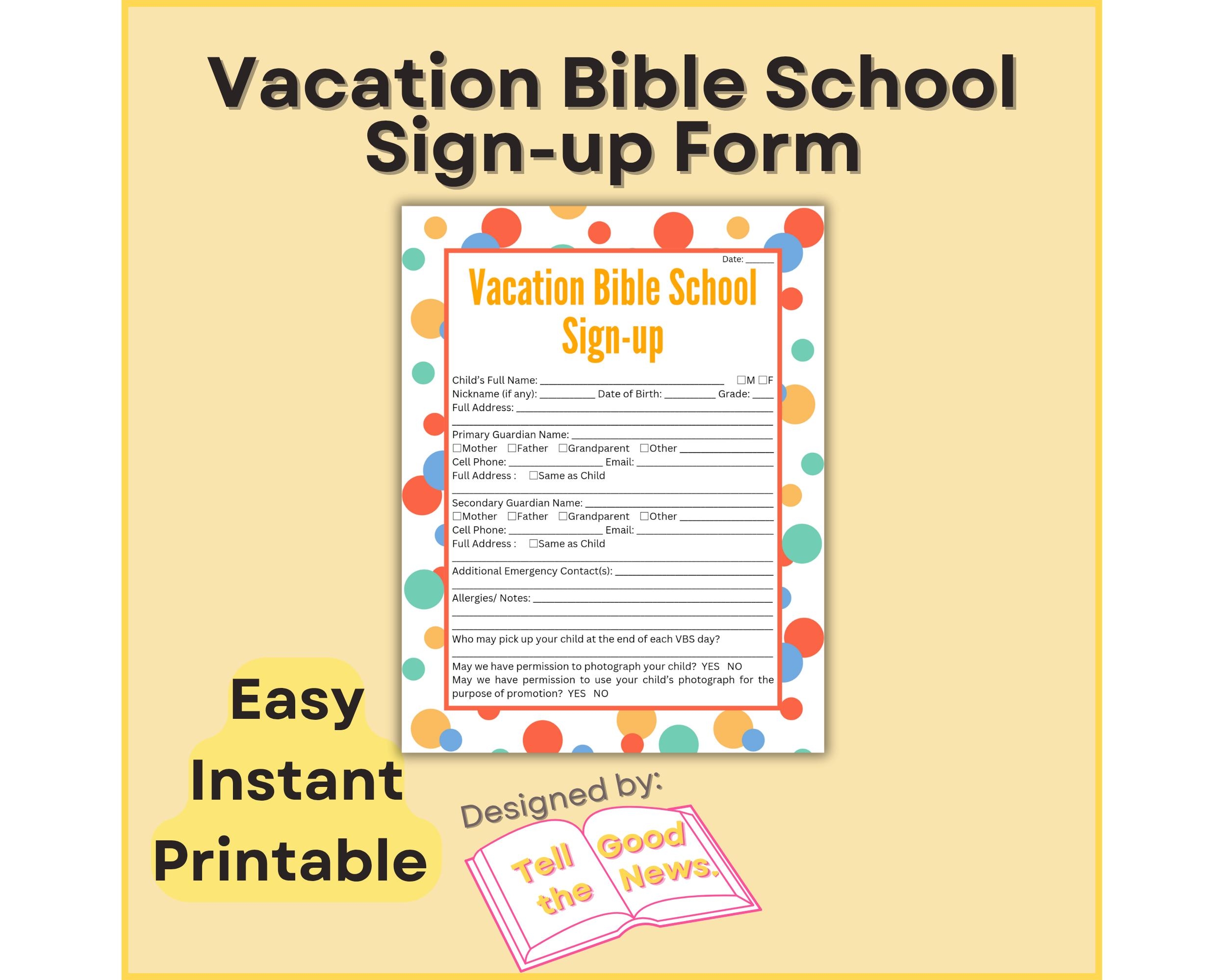 Sunday School Sign Up Registration Form Etsy