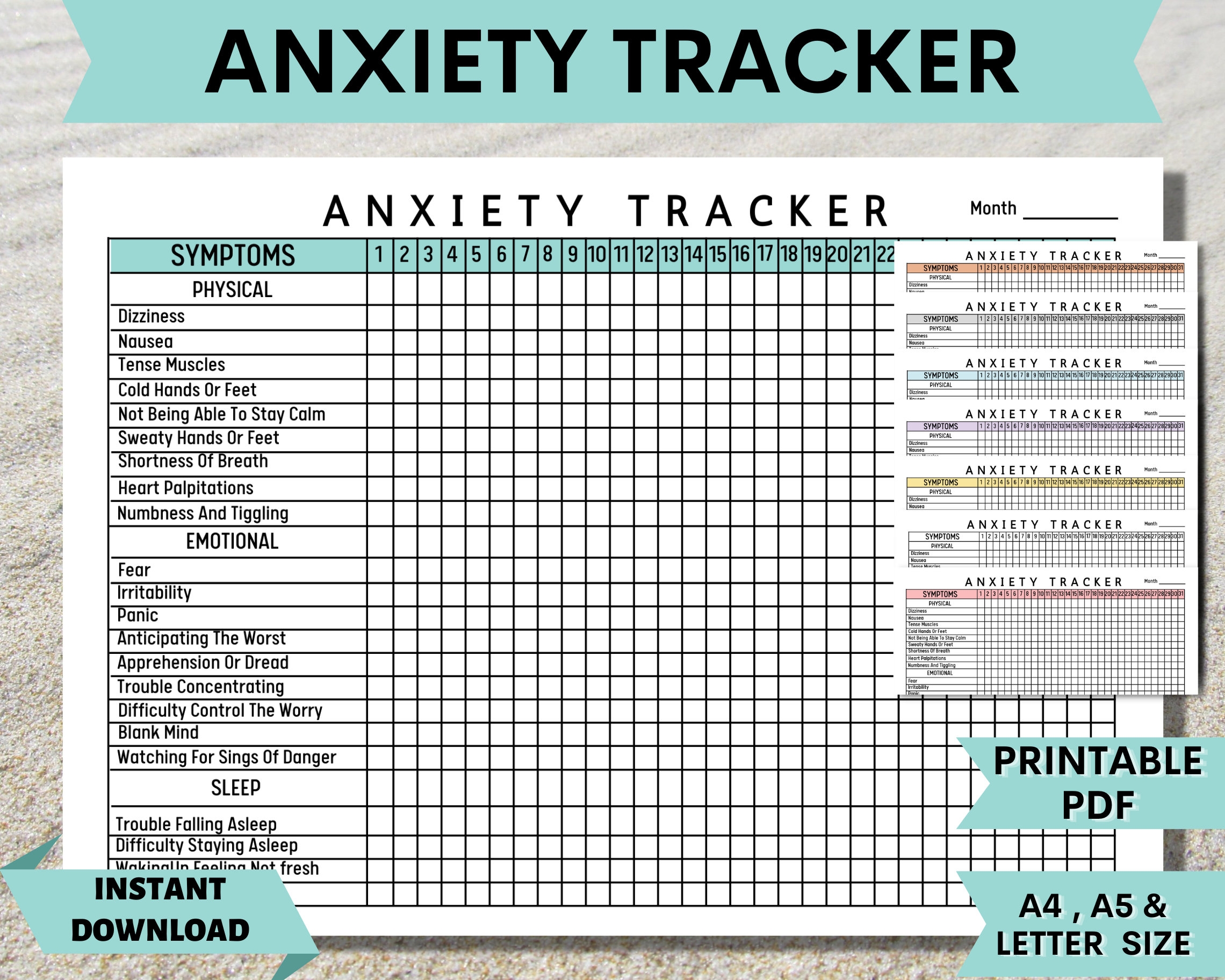 Symptom Tracker Anxiety Journal Anxiety Log Anxiety Worksheet Anxiety Tracker Anxiety Worksheets Anti Anxiety Journal 8 Colors Etsy