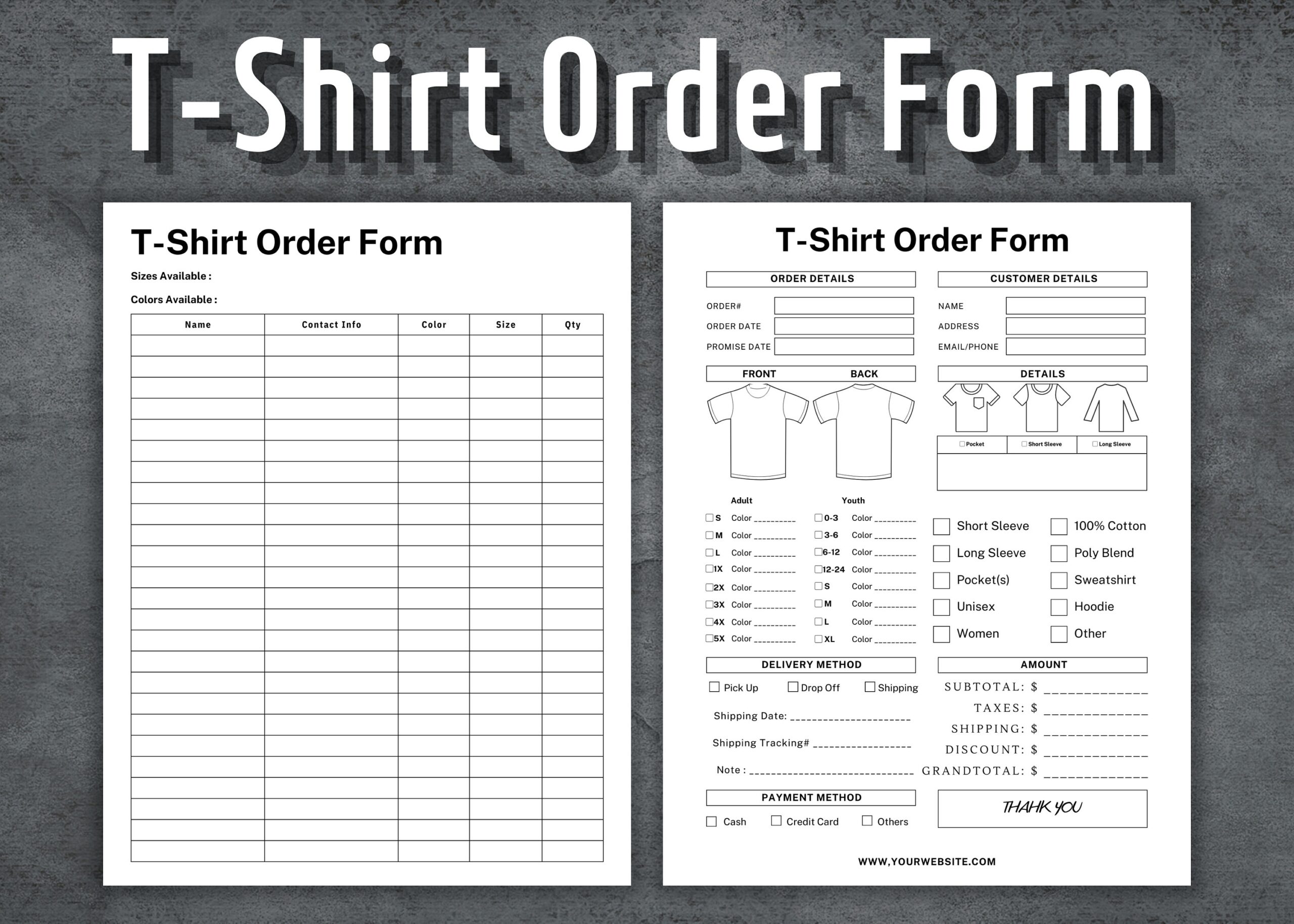 T shirt Order Form Custom Order Form Shirt Order Form Template Editable T shirt Order Template Instant Download Etsy