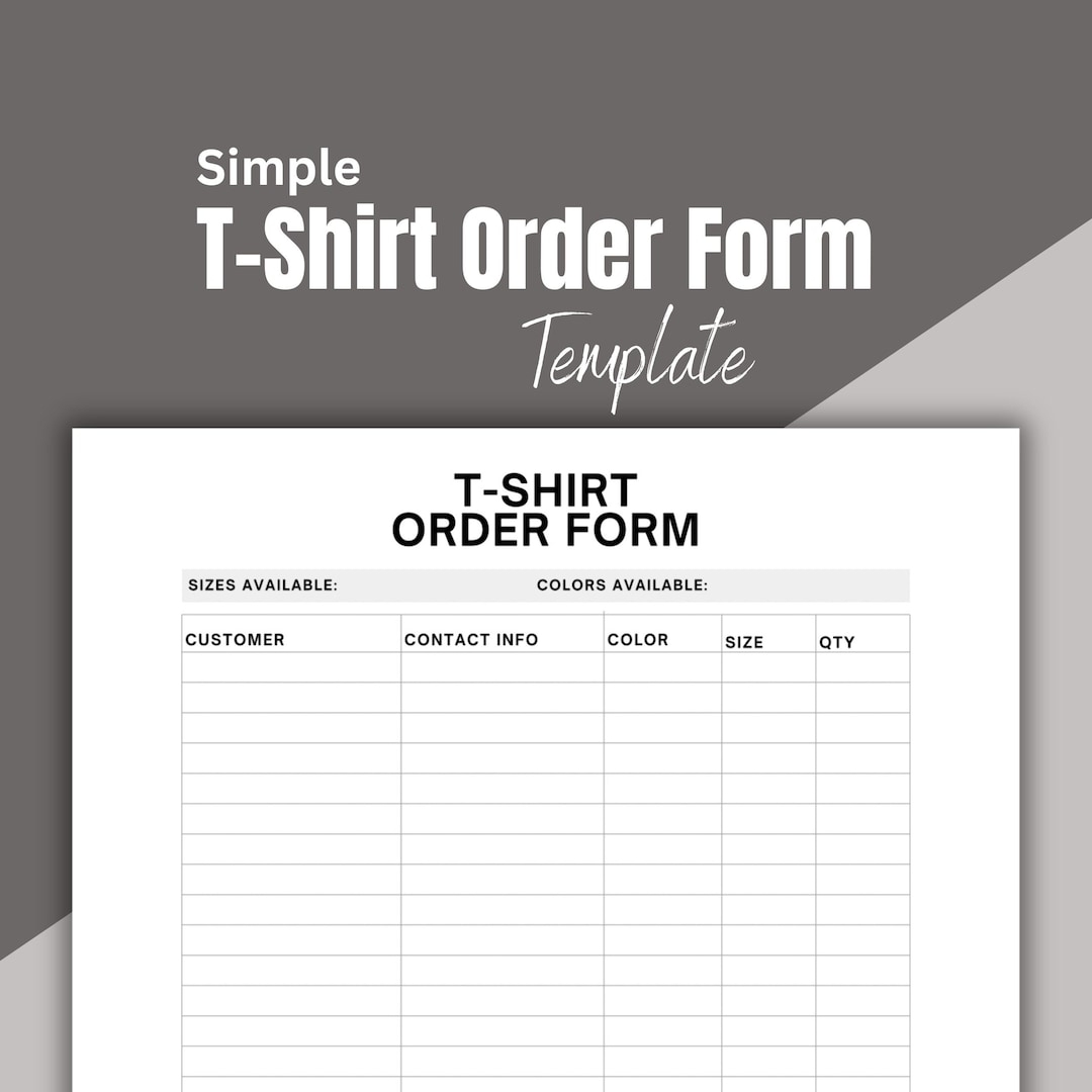 T shirt Order Form Template Customizable Order Form Printable Etsy Australia