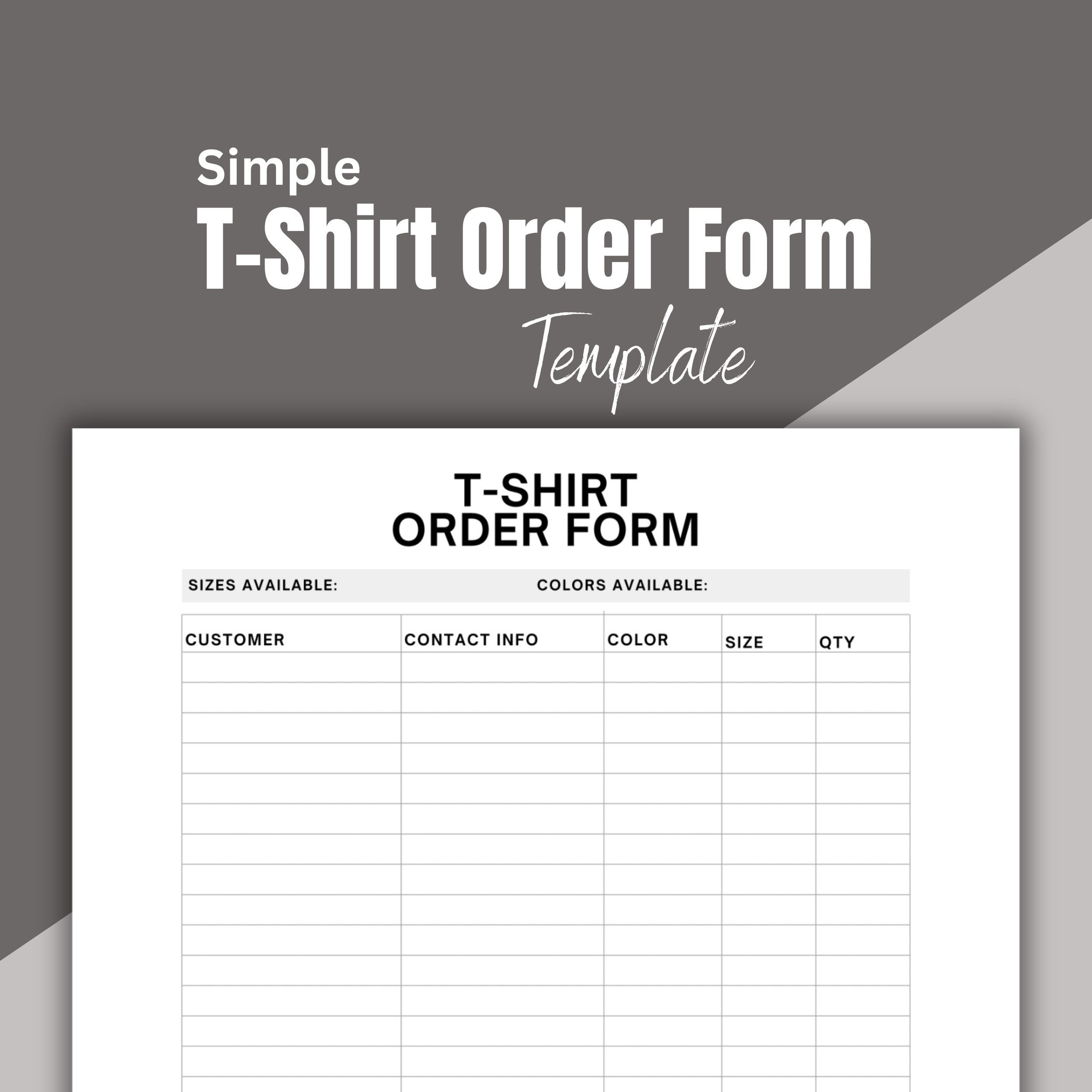 Shirt Order Form Template Free Printable