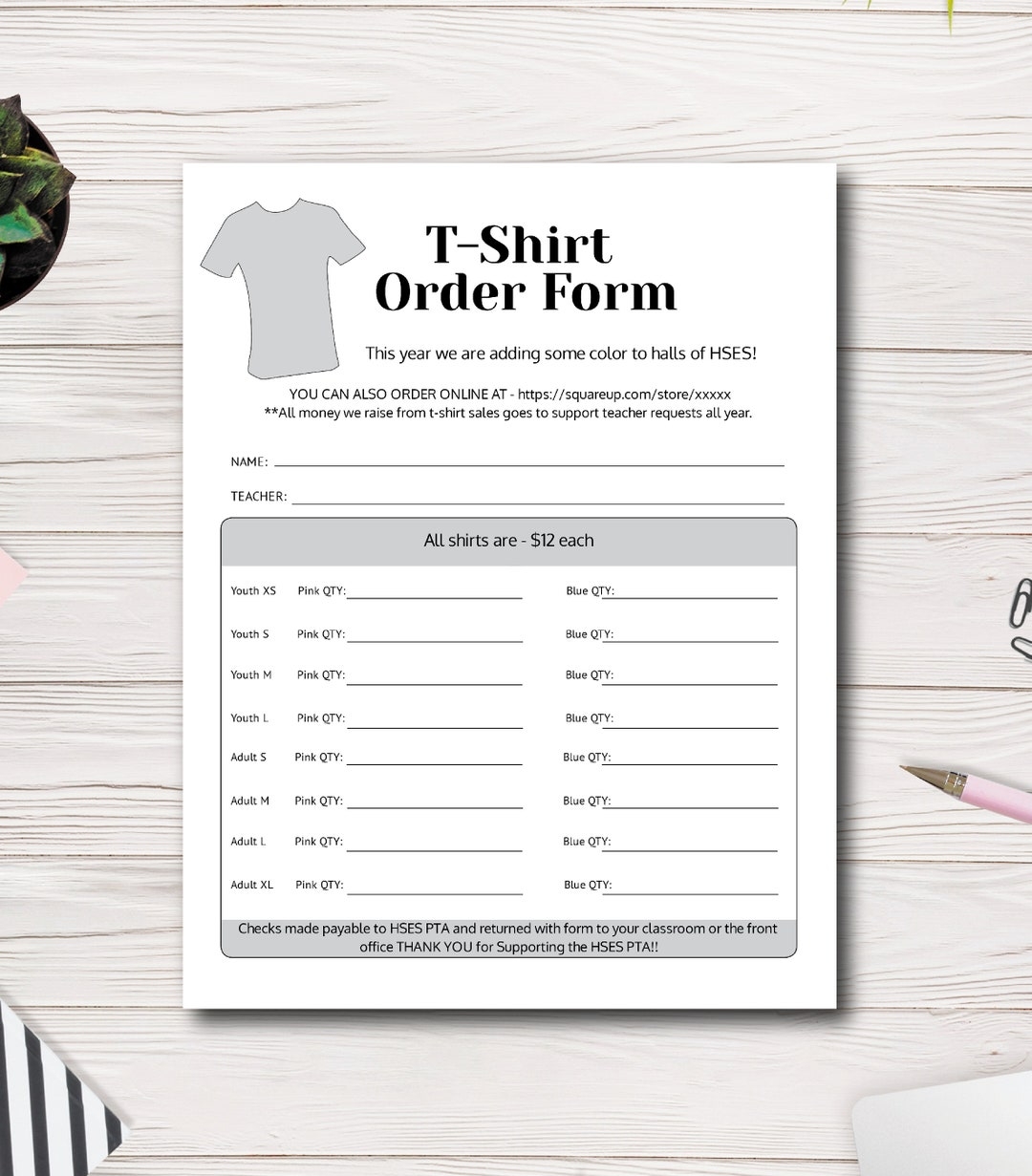 T shirt Order Form Template PTA PTSA PTO Church Fundraiser Flyer Template Printable File Edit Yourself Easy To Use Template Etsy
