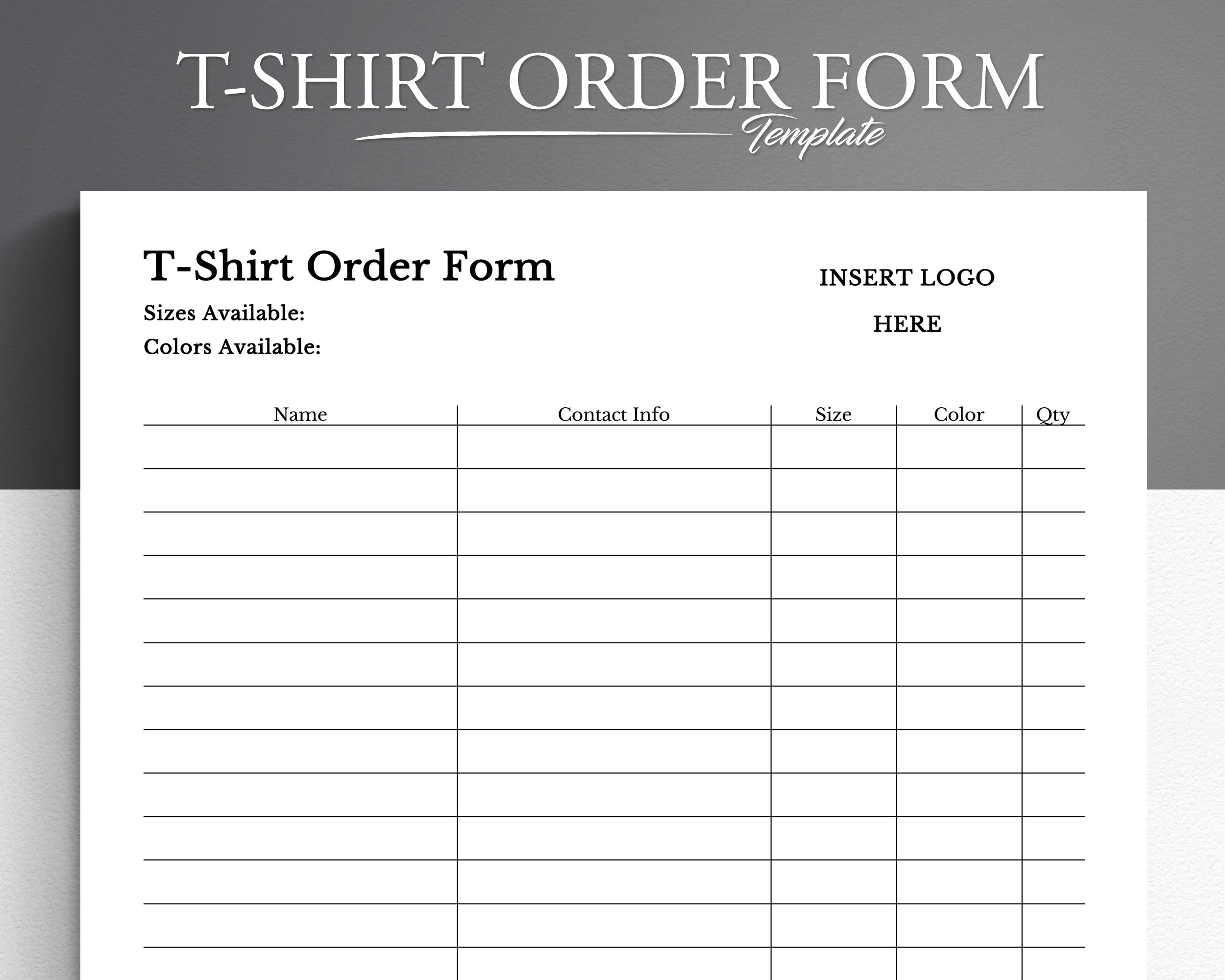 Free Printable T Shirt Order Form