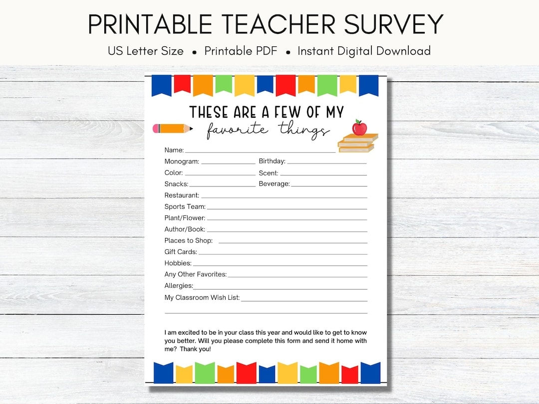Teachers Favorite Things Form Free Printable