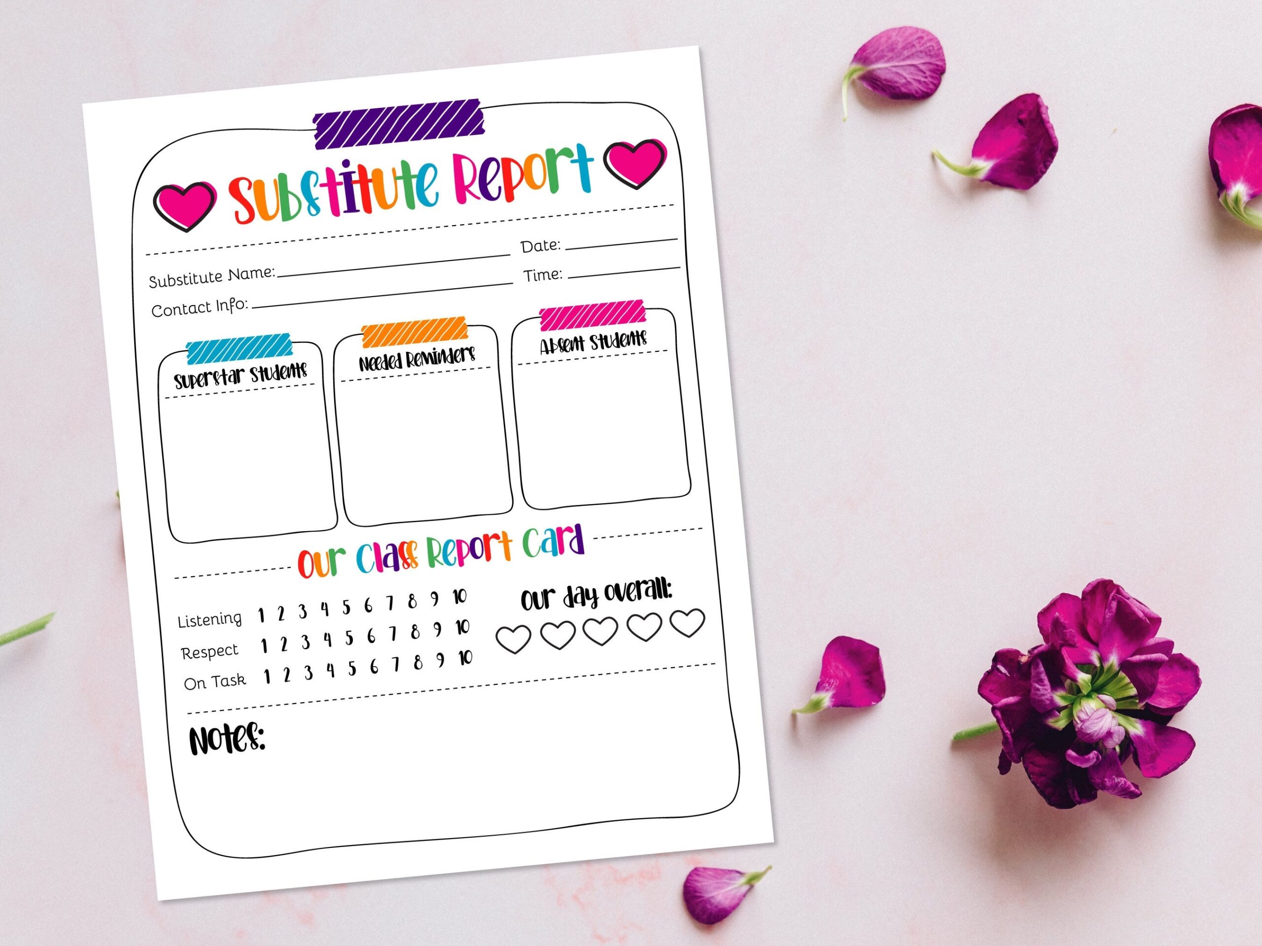 Free Printable Substitute Teacher Report Form Pdf
