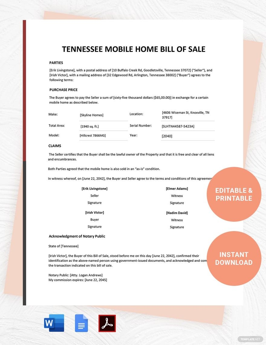 Free Printable Mobile Home Bill Of Sale Form